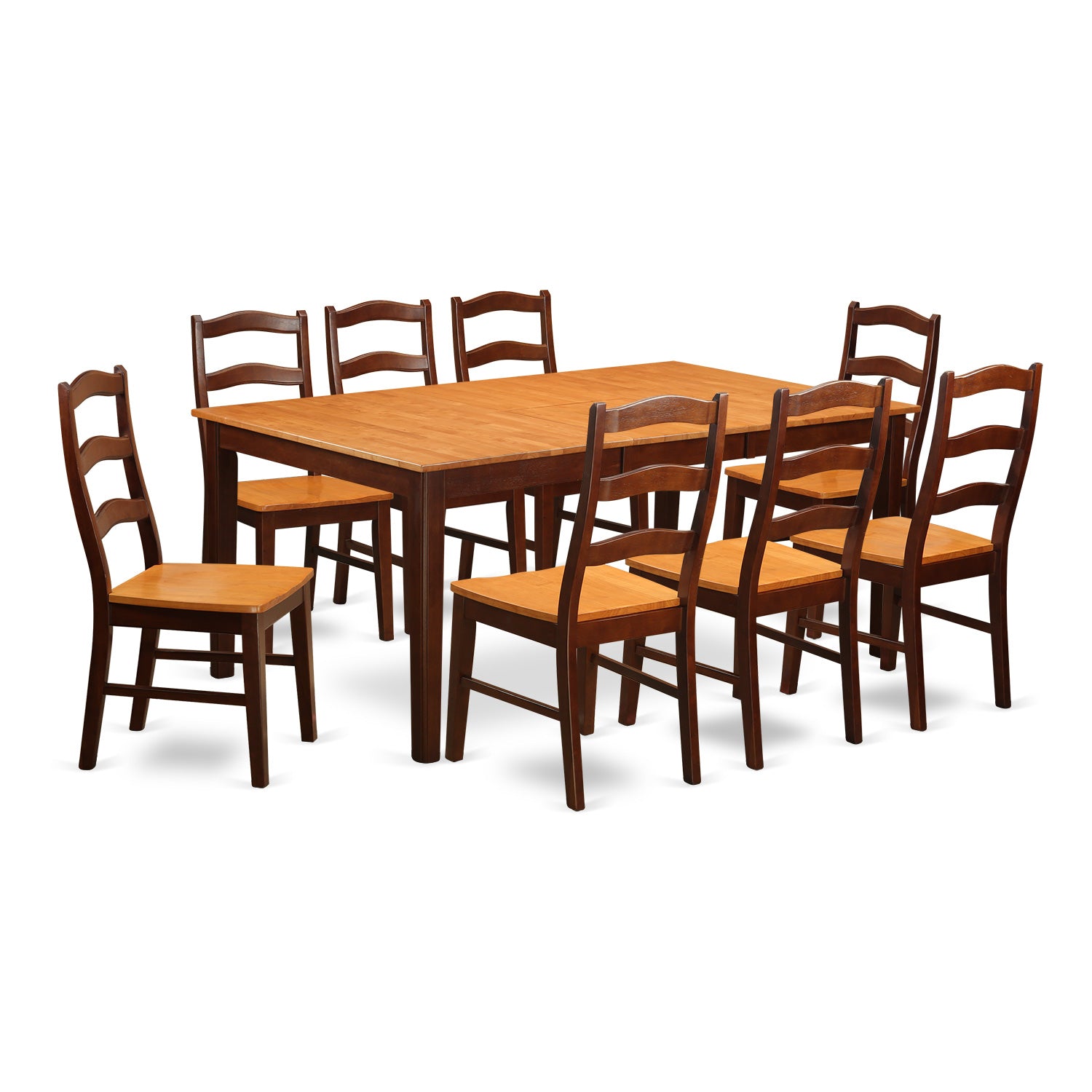 HENL9-BRN-W 9 PC Dining room set for 8-Dining Table with Leaf and 8 Dining Chairs.