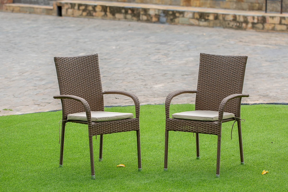 GULC102A GUDHJEM PATIO CHAIR WITH CUSHION, BROWN WICKER, AND BEIGE CUSHION