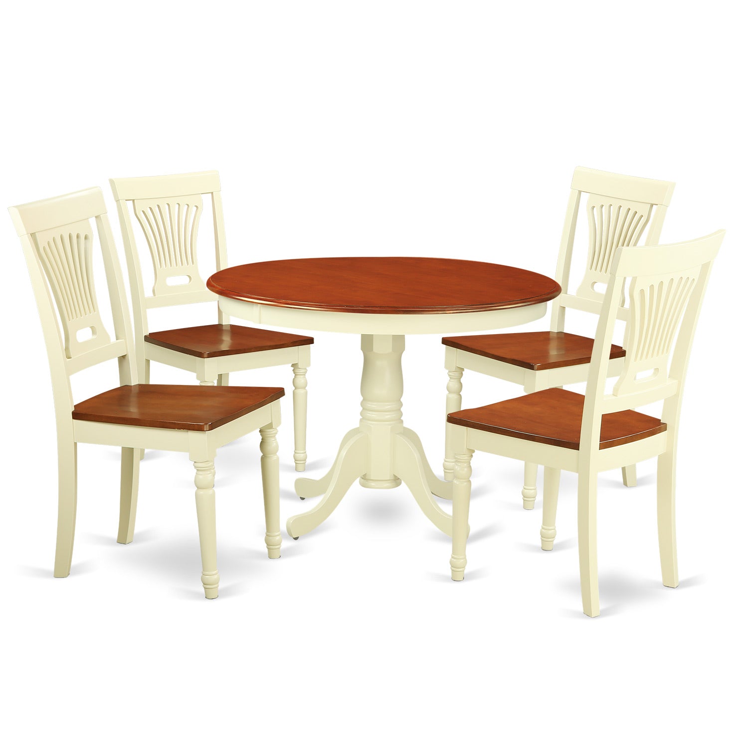 HLPL5-BMK-W 5 Pc set with a Round Small Table and 4 Leather Kitchen Chairs in Buttermilk and Cherry .