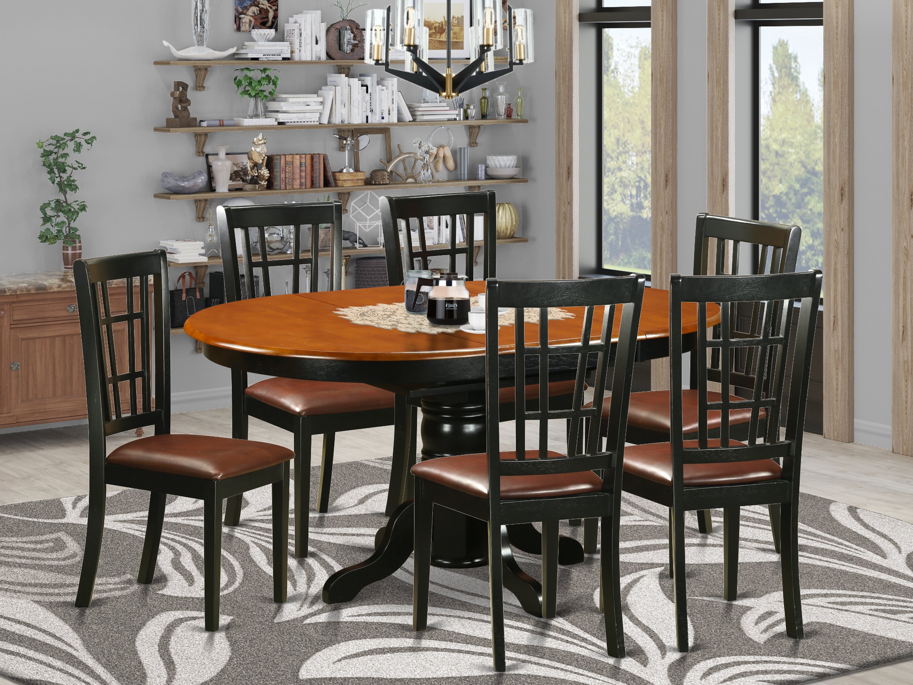 KENI7-BCH-LC 7 PC Dining room set-Dining Table and 6 Wooden Kitchen Chairs