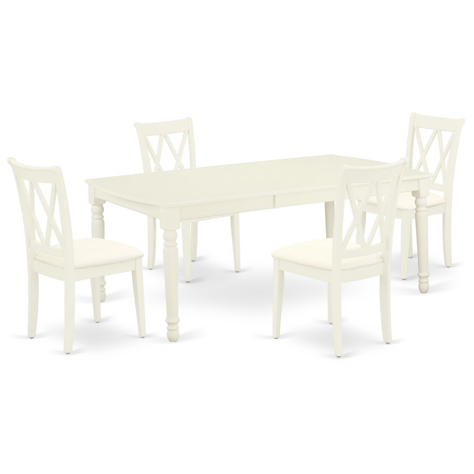 DOCL5-LWH-C 5Pc Dining Set Includes a Rectangle Dinette Table with Butterfly Leaf and Four Double X Back Microfiber Seat Kitchen Chairs, Linen White Finish