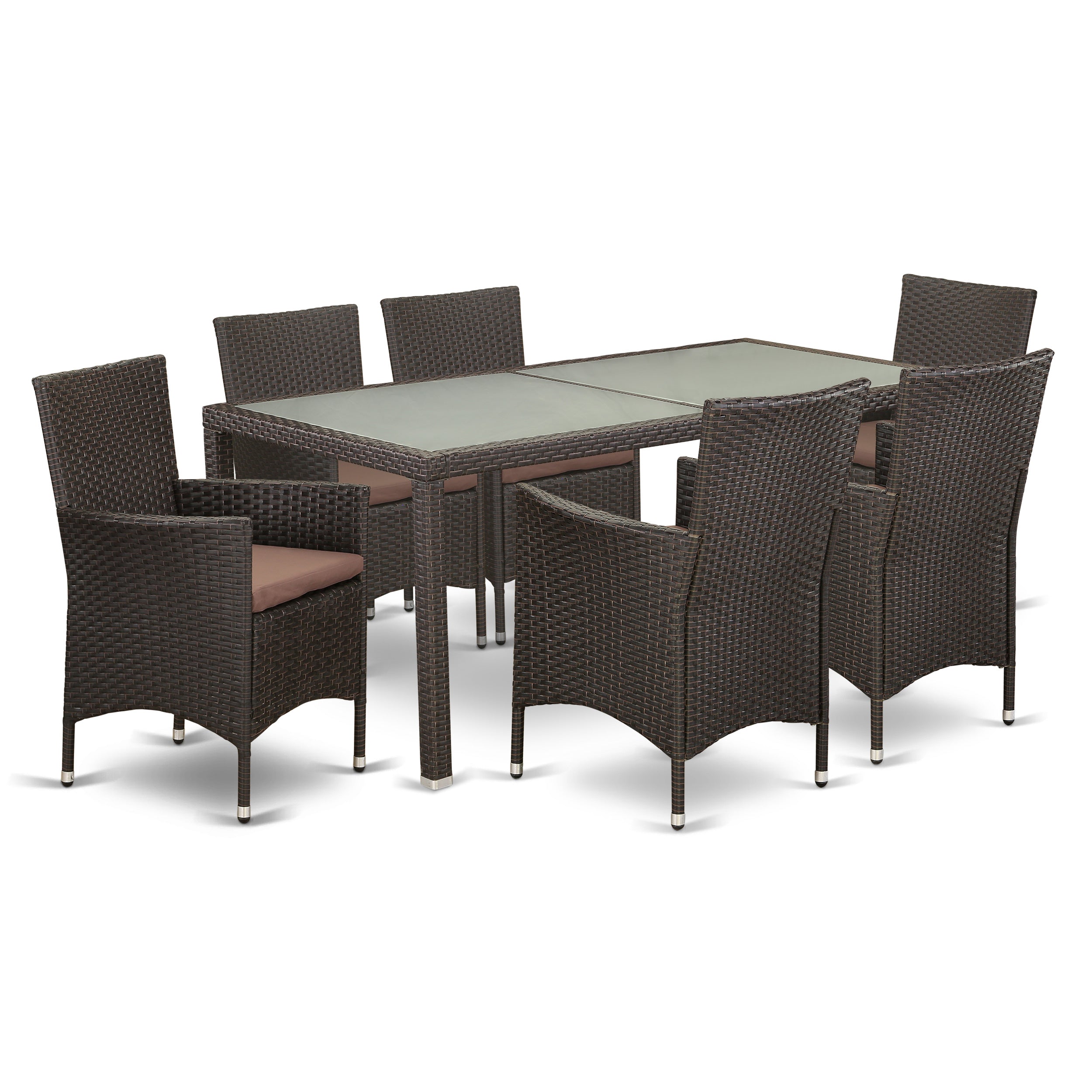 LUVL7-63S 7 pc Patio Wicker Yard Dining Set for 6 in Dark Brown Finish