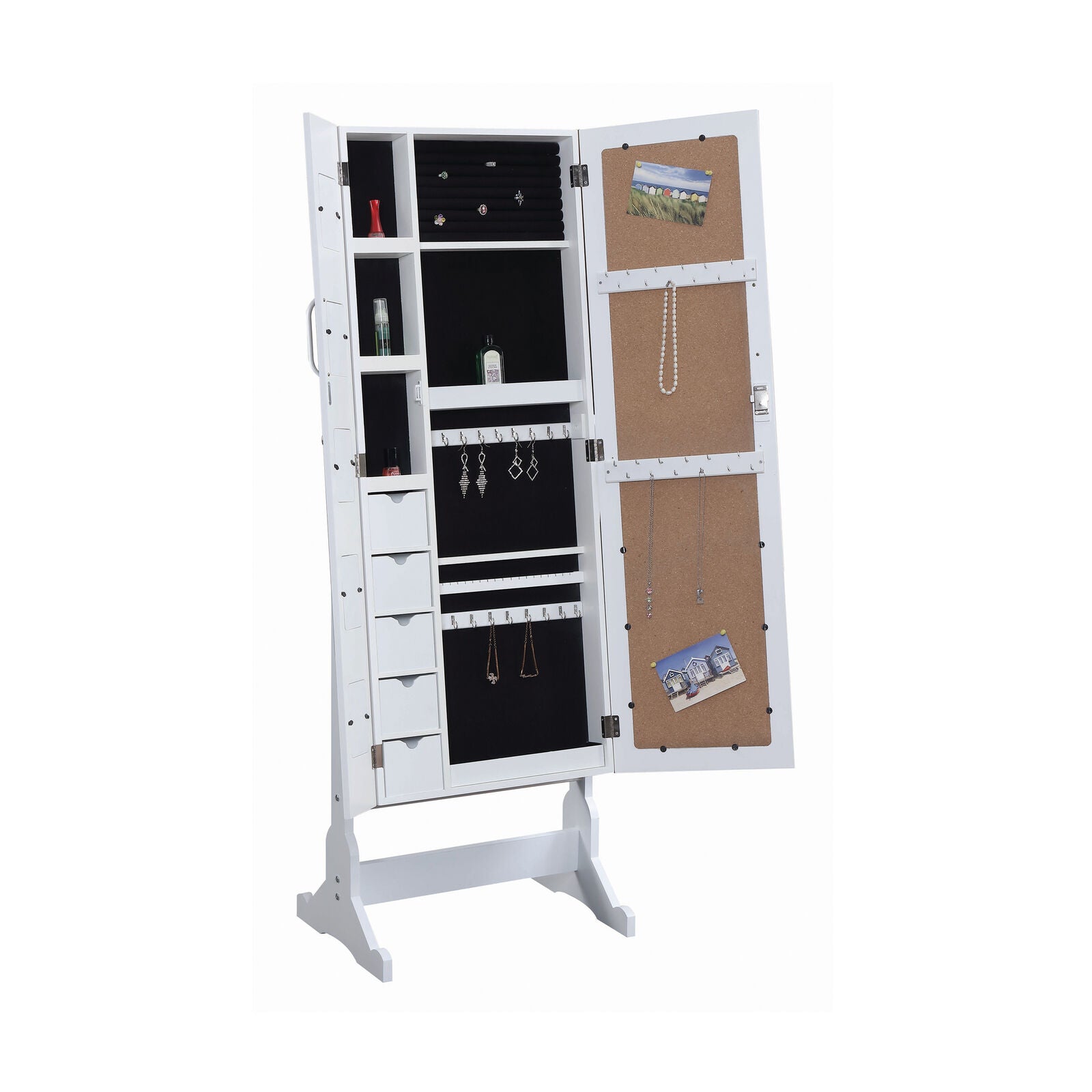 Free Standing Jewelry Storage Cheval Mirror with Picture Frames White