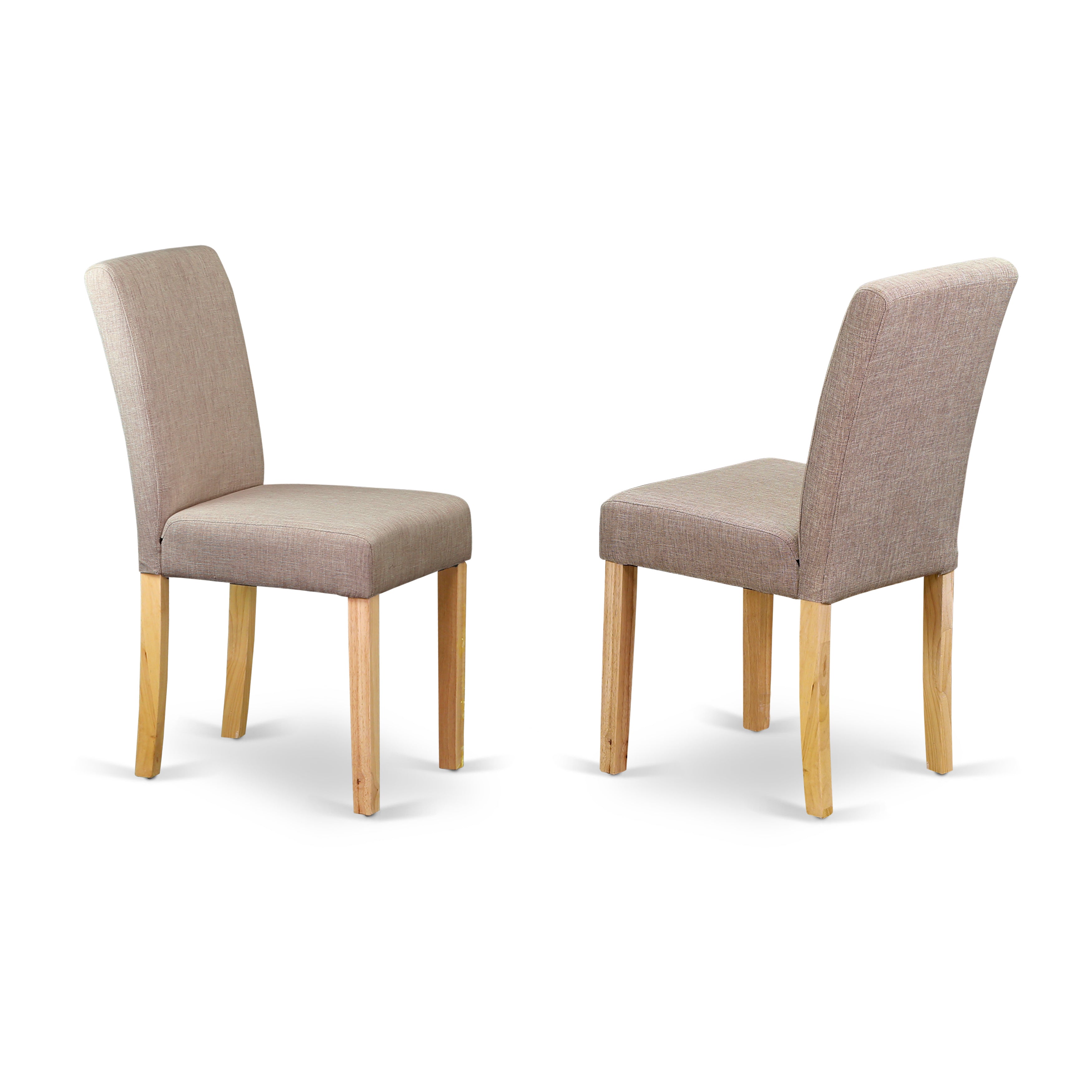East West Furniture MZAB3-OAK-04 3Pc Dinette Set Contains a Small Dining Table and 2 Parsons Dining Chairs with Light Fawn Color Linen Fabric, Drop Leaf Table with Full Back Chairs, Oak Finish