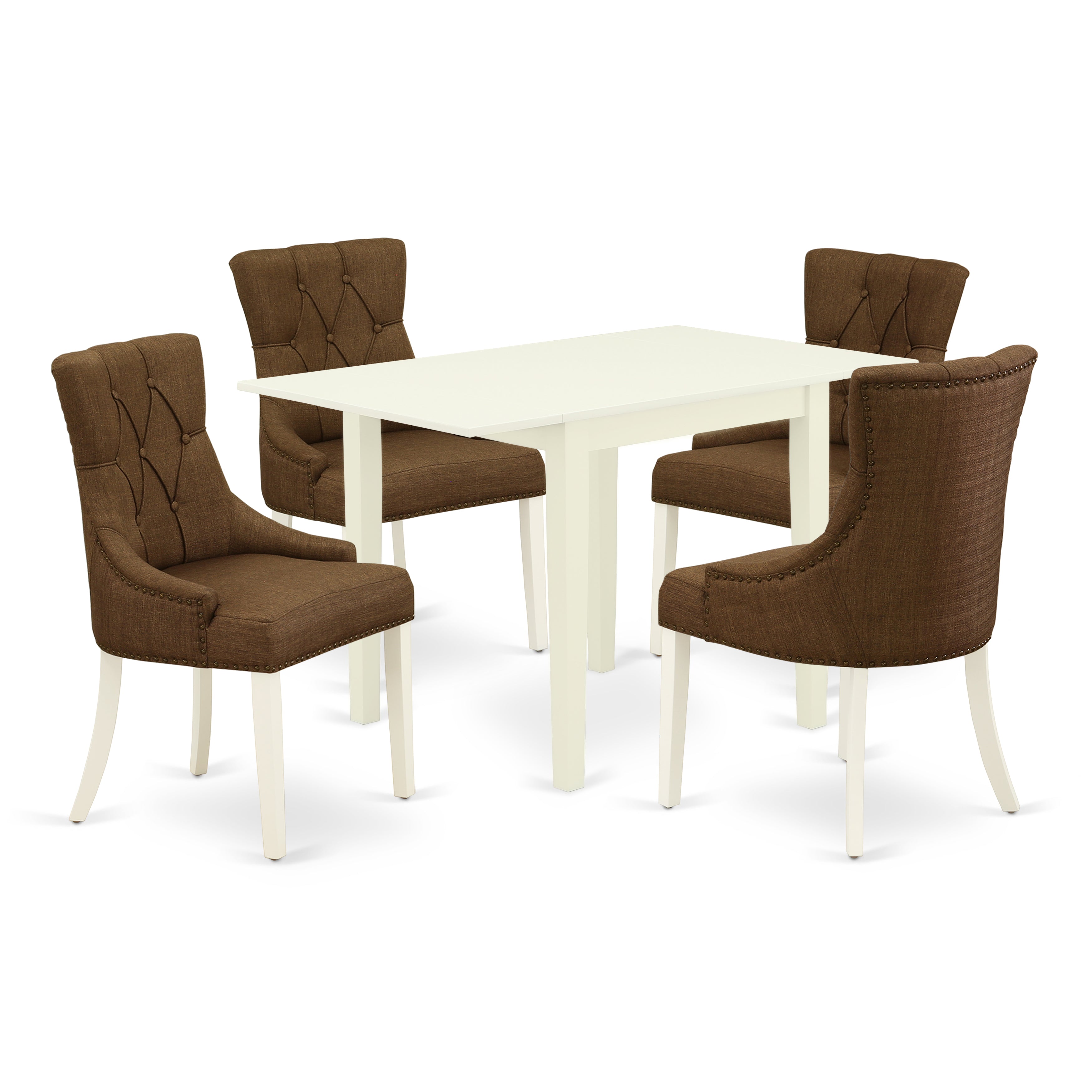 East West Furniture NDFR5-LWH-18 Modern Dining Table Set 5 Pcs - Four Dining Room Chairs and Dinner Table - Linen White Finish Wood - Dark Coffee Color Linen Fabric