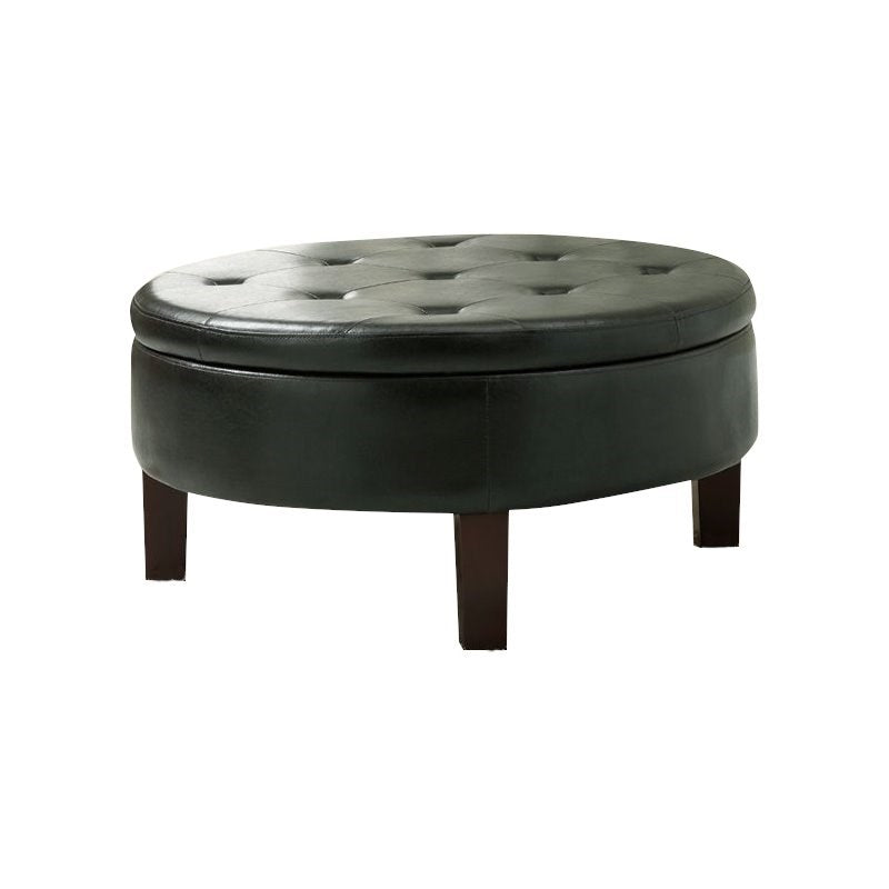 Reginald Round Tufted Upholstered Storage Ottoman Dark Brown
