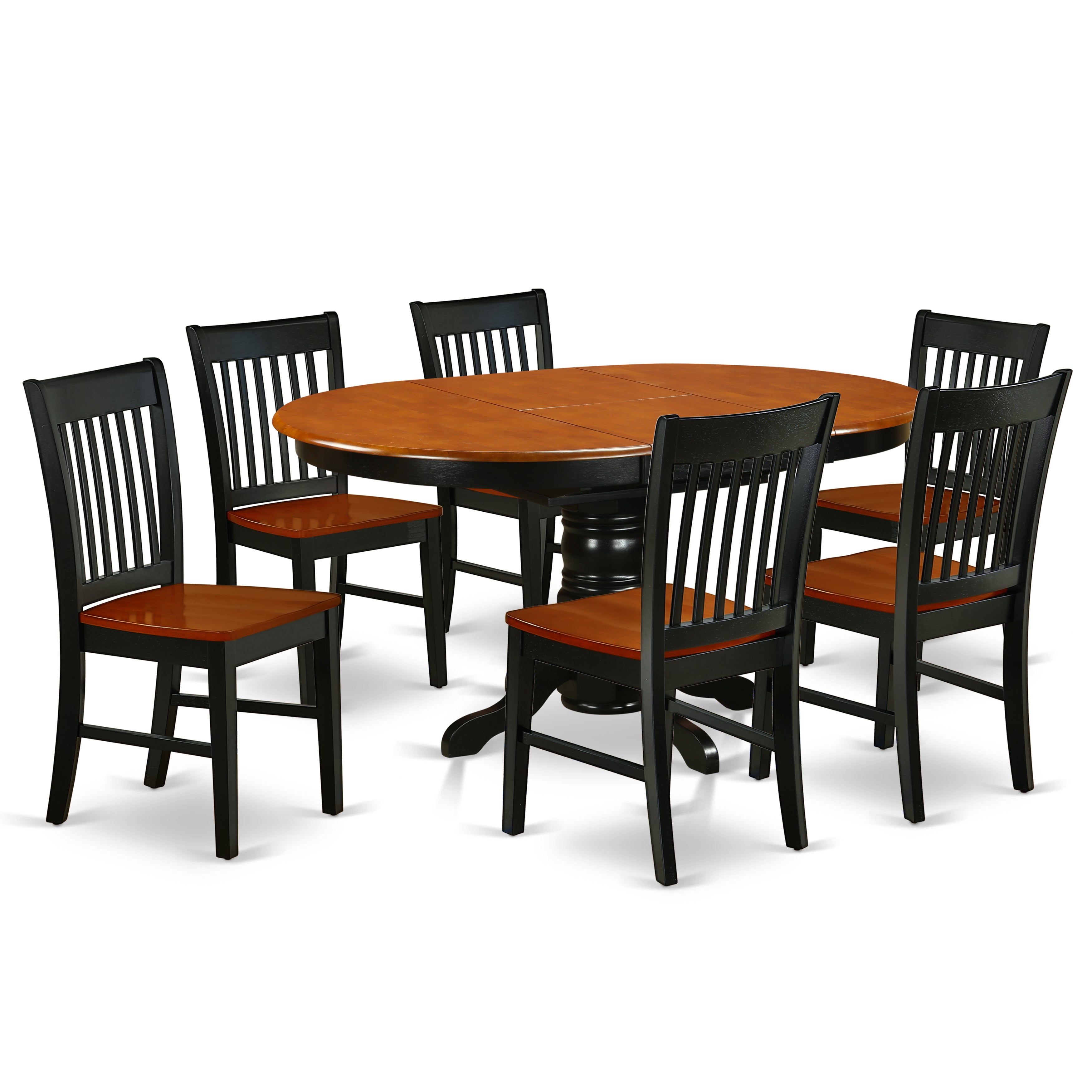 KENO7-BCH-W 7Pc Oval 42/60" Family Table With 18 In Leaf And 6 Wood Seat Dining Chairs