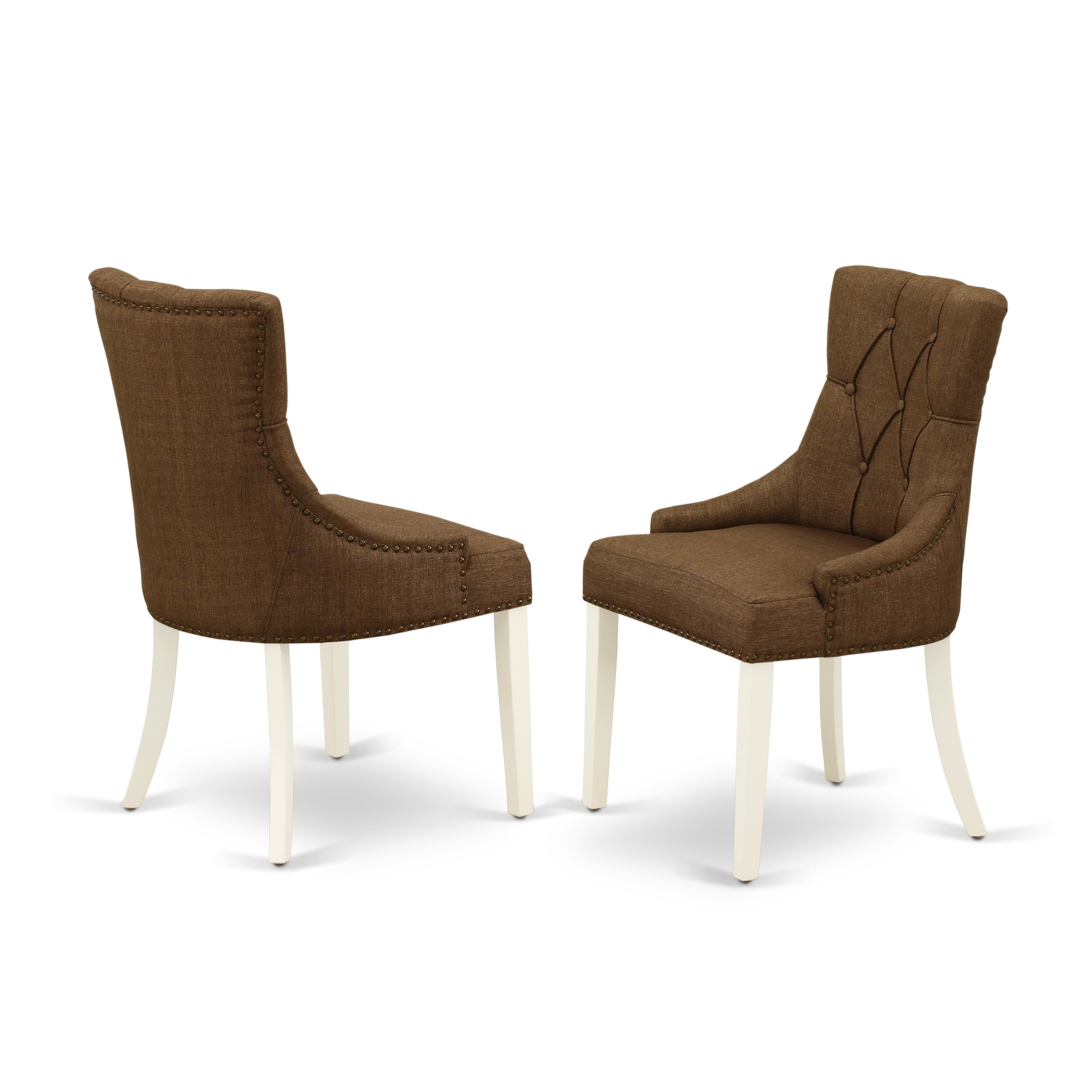 East West Furniture MZFR3-LWH-18 3Pc Dining Table Set Consists of a Dining Table and 2 Parson Chairs with Dark Coffee Color Linen Fabric, Drop Leaf Table with Full Back Chairs, Linen White Finish
