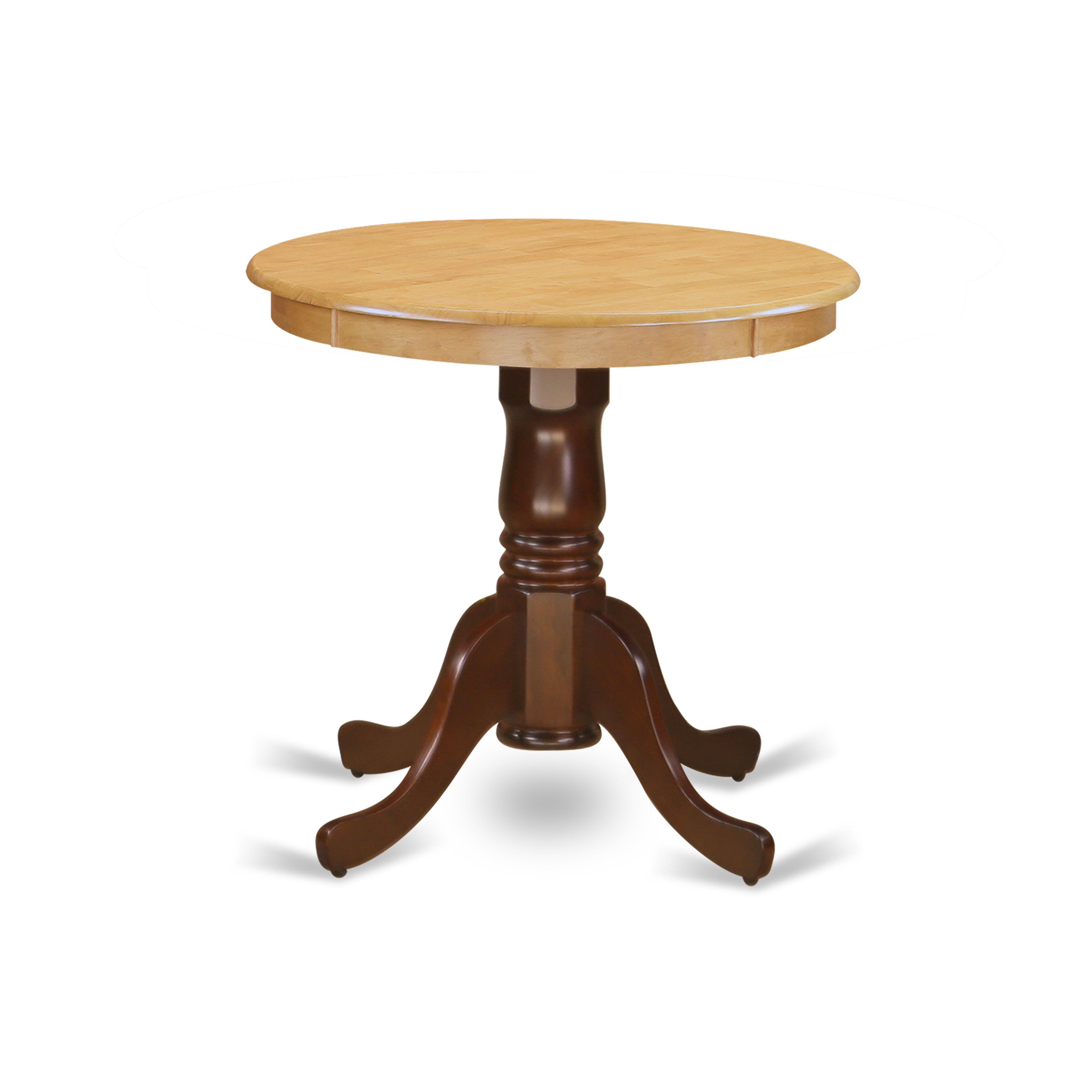EMT-OMA-TP Edan Dining Table Made of Rubber Wood offering Oak Finish Table Top, 30 Inch Round, Mahogany Finish Pedestal