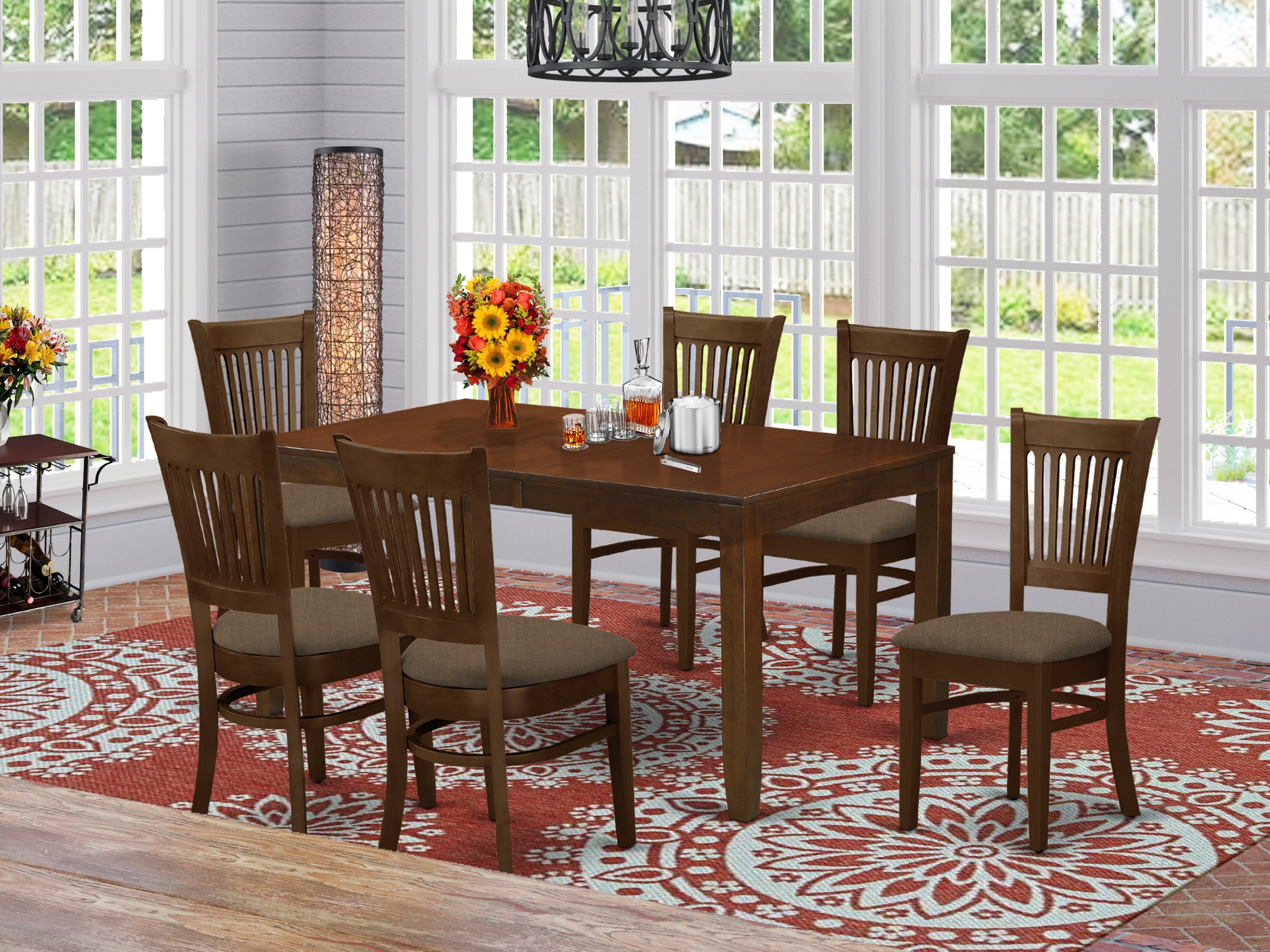 LYVA7-ESP-C 7 Pc Dining Table with a 12" Leaf and 6 Cushion Kitchen Chairs