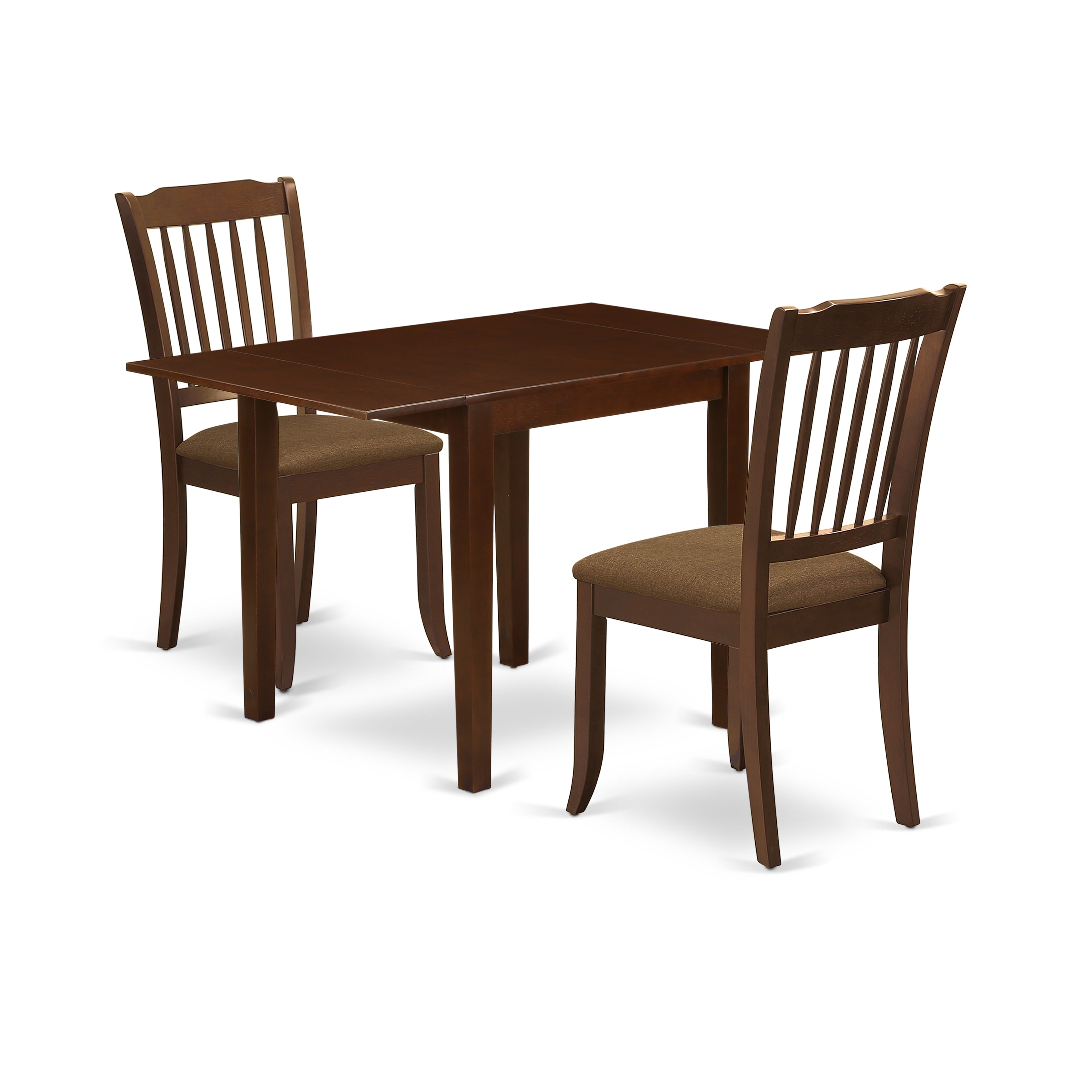 East West Furniture NDDA3-MAH-C Dining Set for 3- Two Fantastic Wood Chairs - a fabulous Dining Room Table - Mahogany Color Microfiber - Mahogany Finish Hardwood Frame