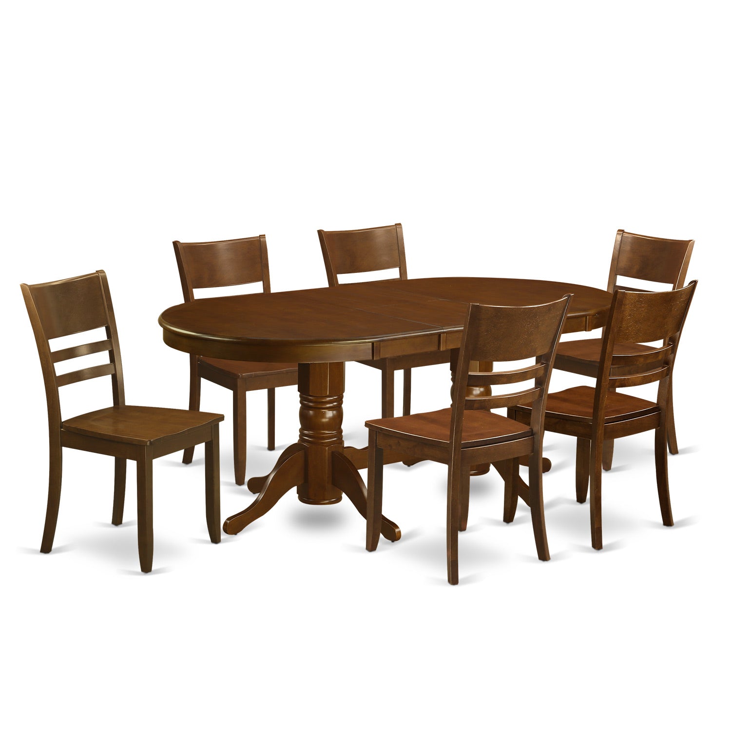 VALY7-ESP-W Pc set Vancouver Table with a 17in Leaf and 6 Wood Kitchen Chairs in Espresso .
