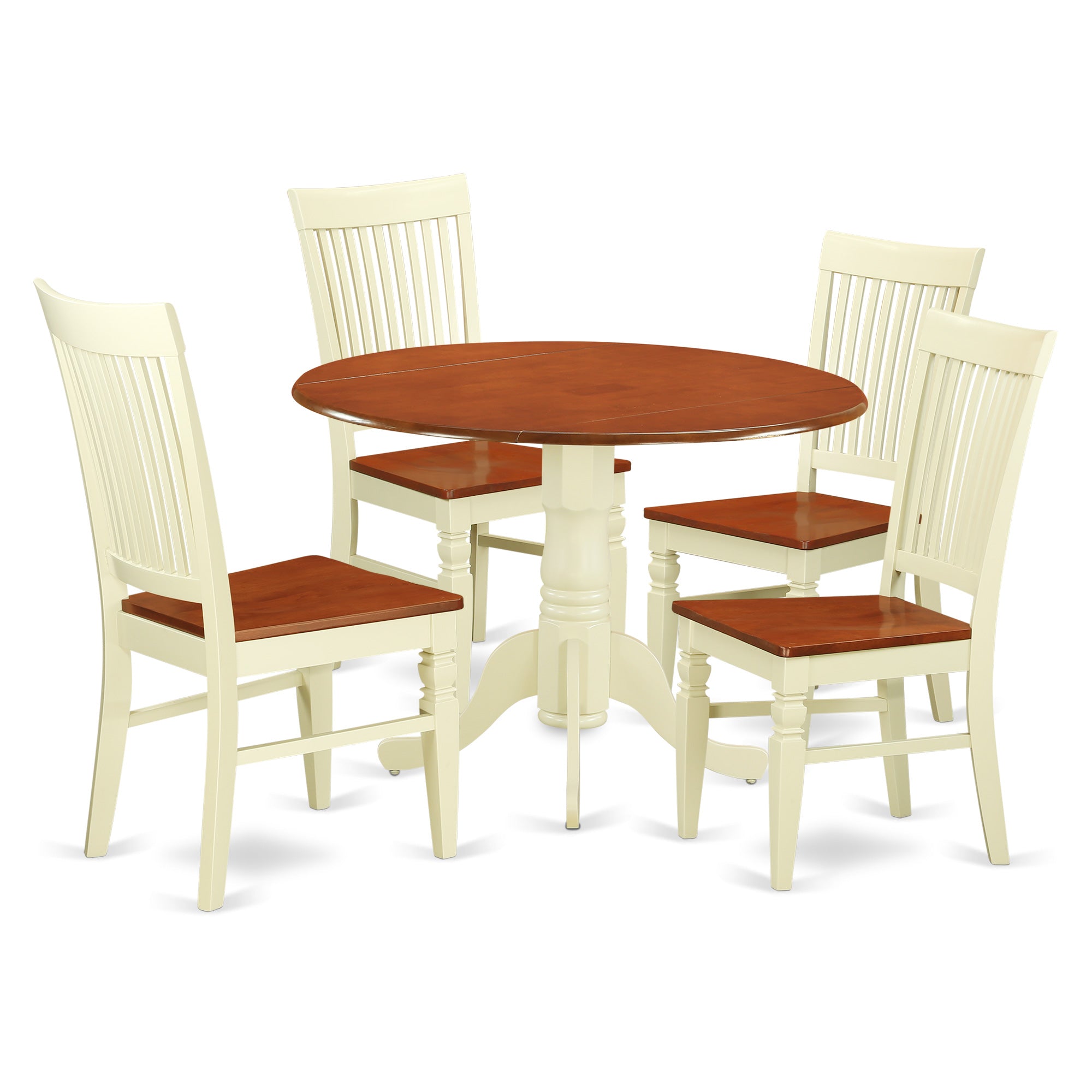 DLWE5-BMK-W 5 Pc Dining set with a Kitchen Table and 4 Wood Seat Dining Chairs in Buttermilk and Cherry