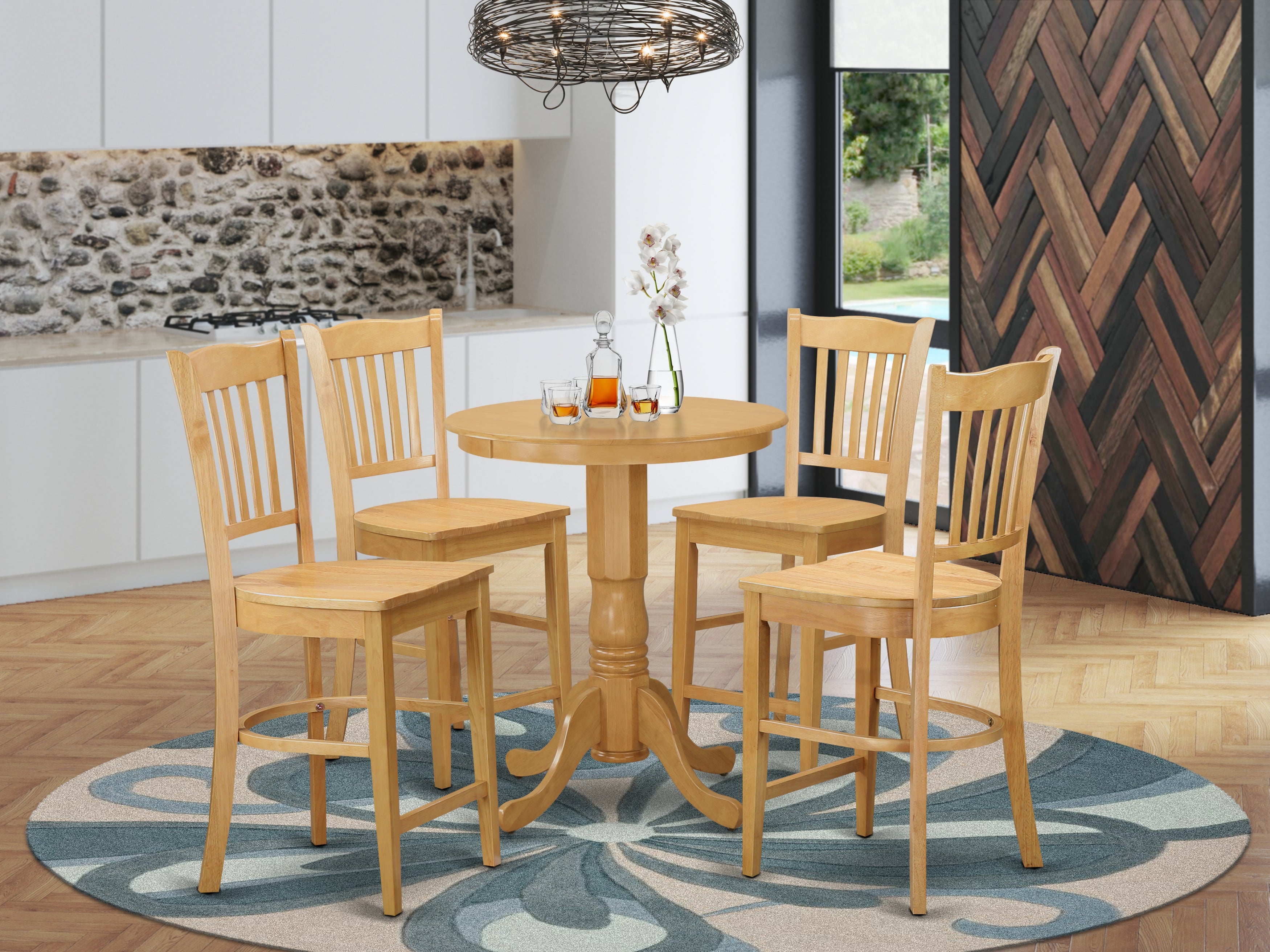 EDGR5-OAK-W 5 Pcpub Table set - Small Kitchen Table and 4 counter height Dining chair.