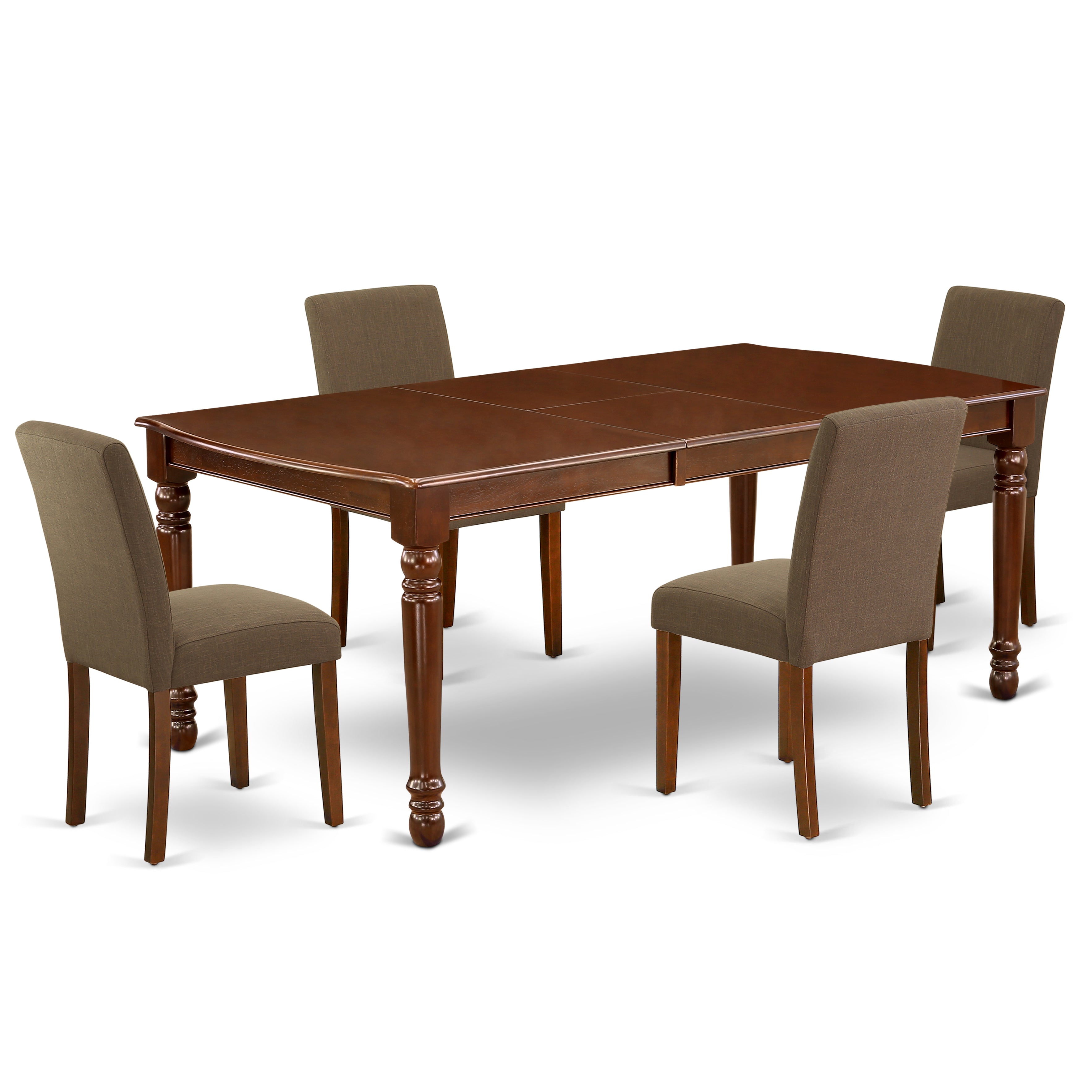 DOAB5-MAH-18 5Pc Rectangular 60/78" Table With 18 In Leaf And Four Parson Chair With Mahogany Leg And Linen Fabric Coffee