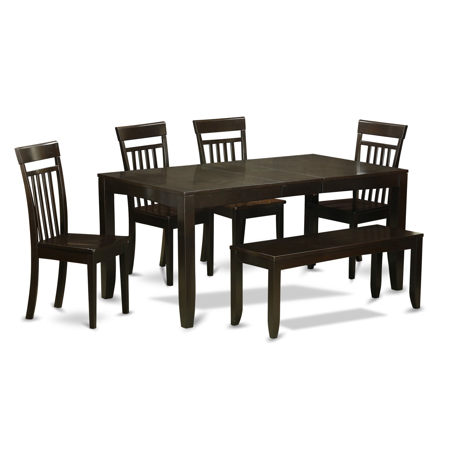 LYCA6-CAP-W 6-Pc Dining Table with bench-Dining Table with Leaf and 4 Dining Chairs plus Bench