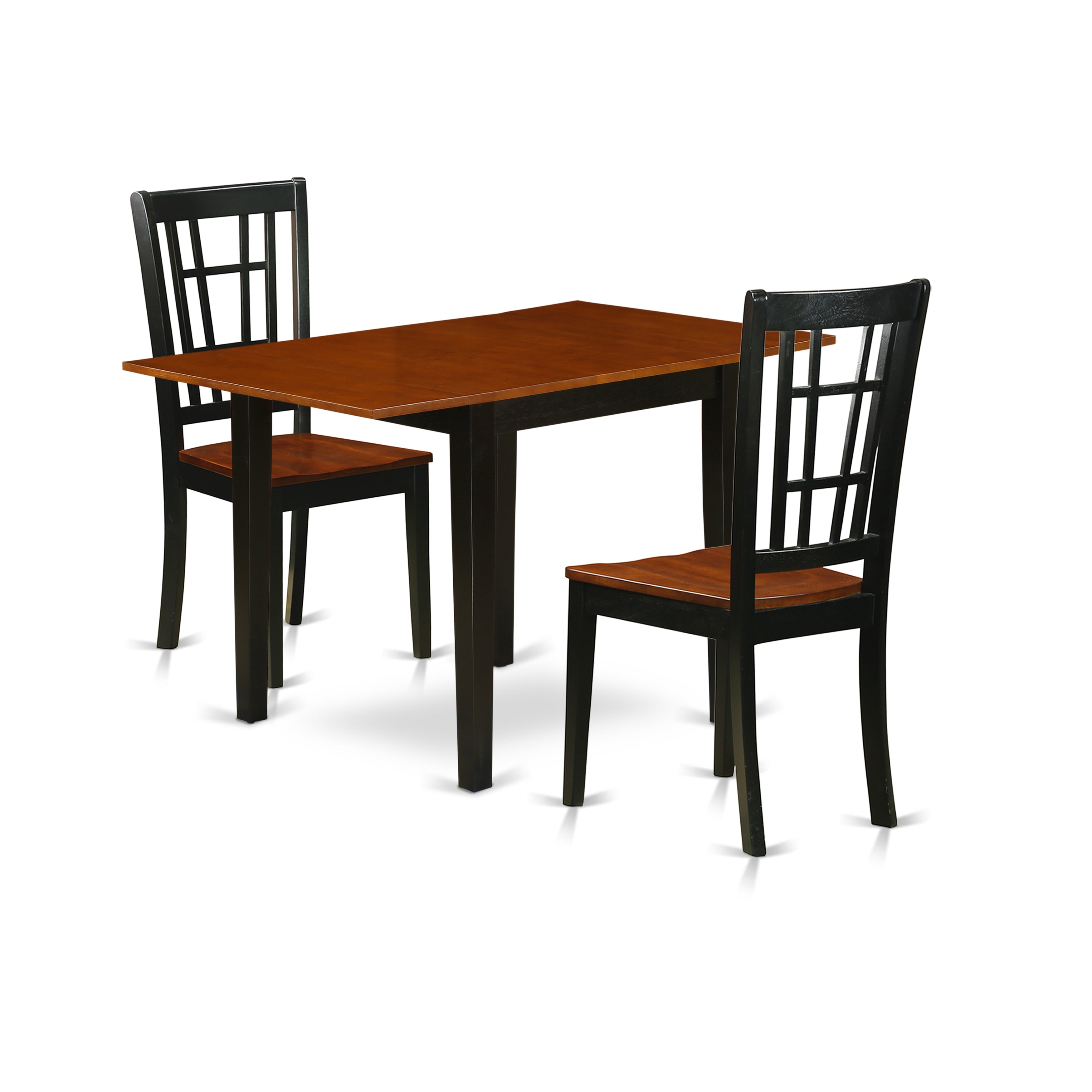 East West Furniture NDNI3-BCH-W 3Pc Dinette Set Features a Dining Table and 2 Dining Chairs with Asian Hardwood Seat and Panel Back, Black and Cherry Finish
