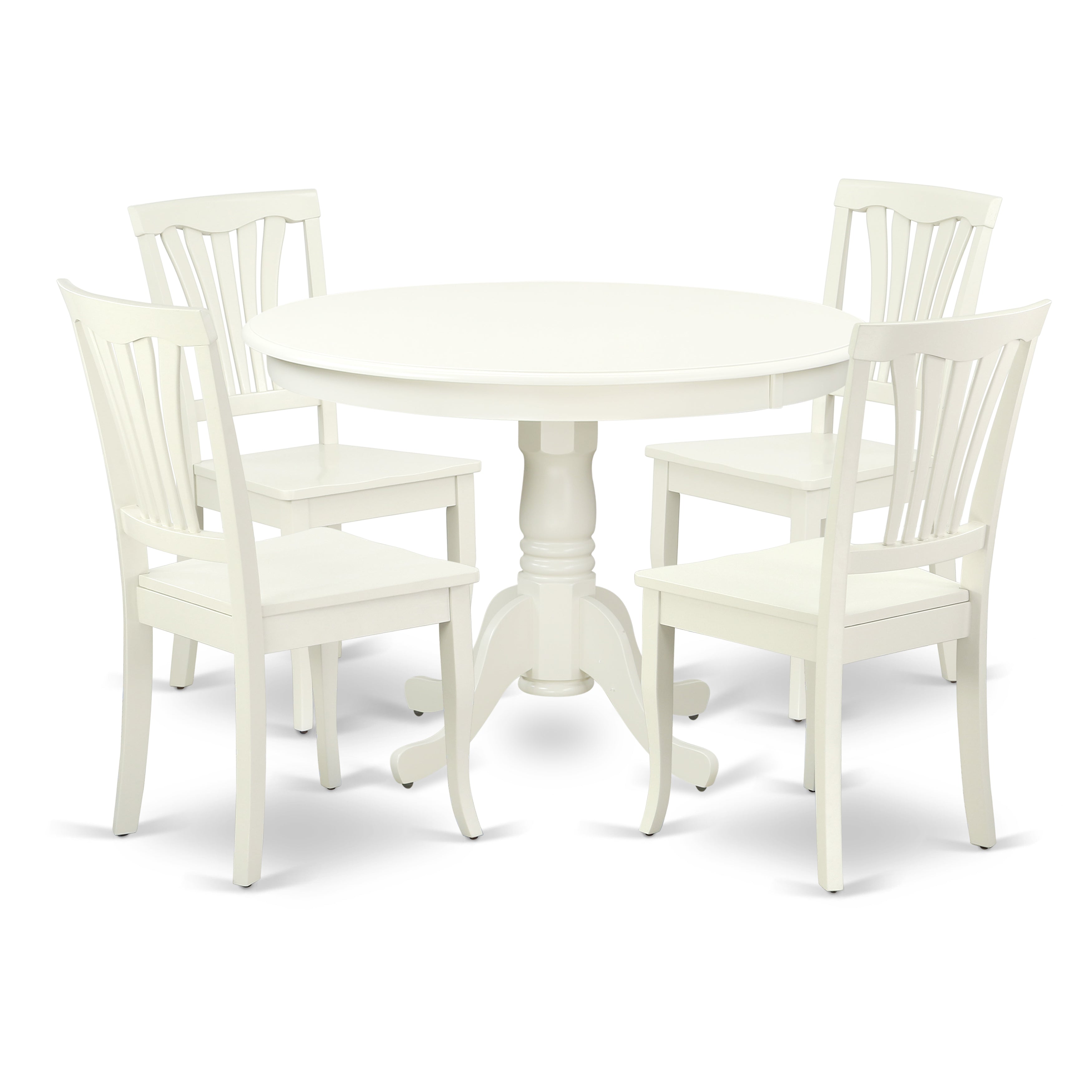 HLAV5-LWH-W 5PC Round 42 inch Table and 4 vertical slatted Chairs