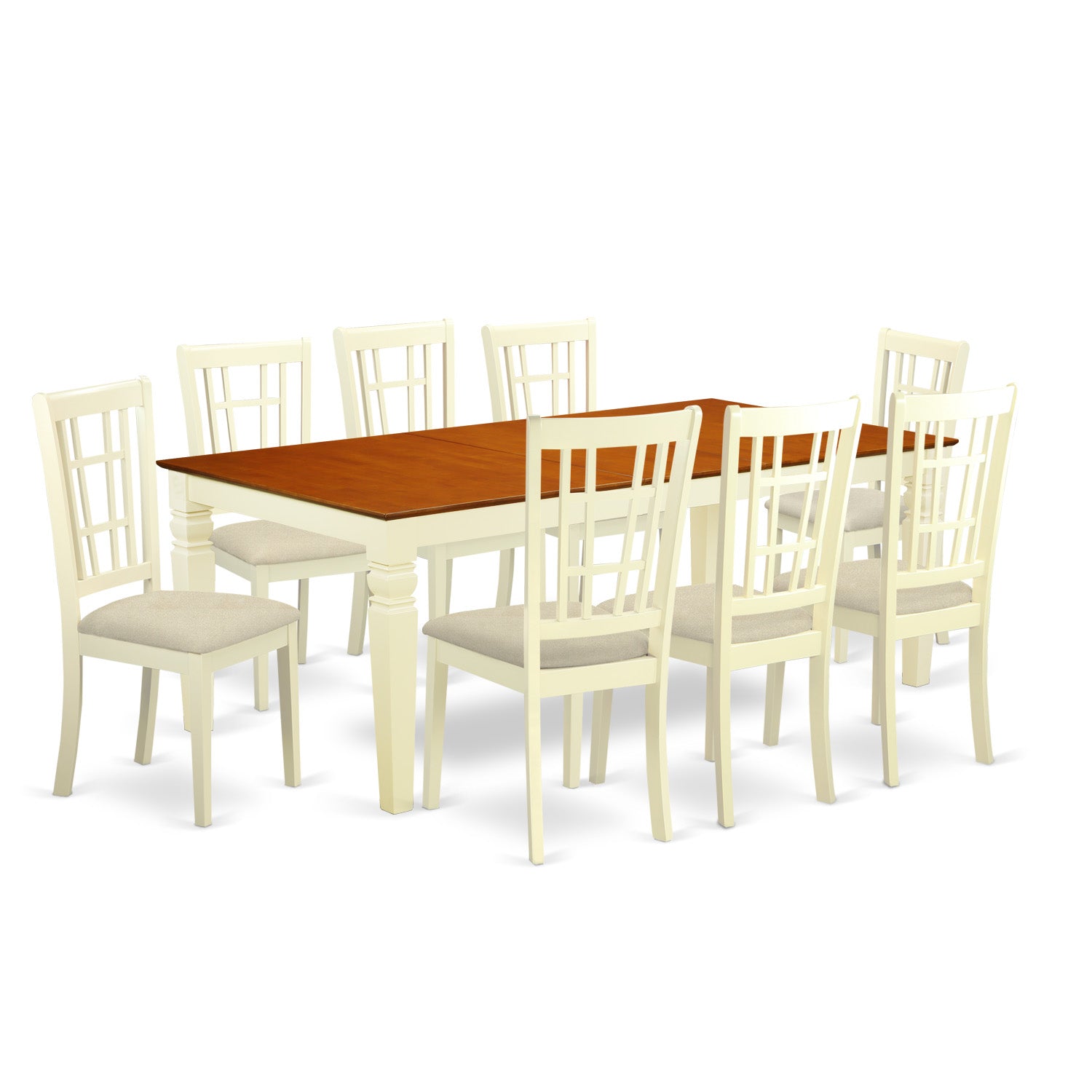 LGNI9-BMK-C 9 PcTable set with a Table and 8 Dining Chairs in Buttermilk and Cherry