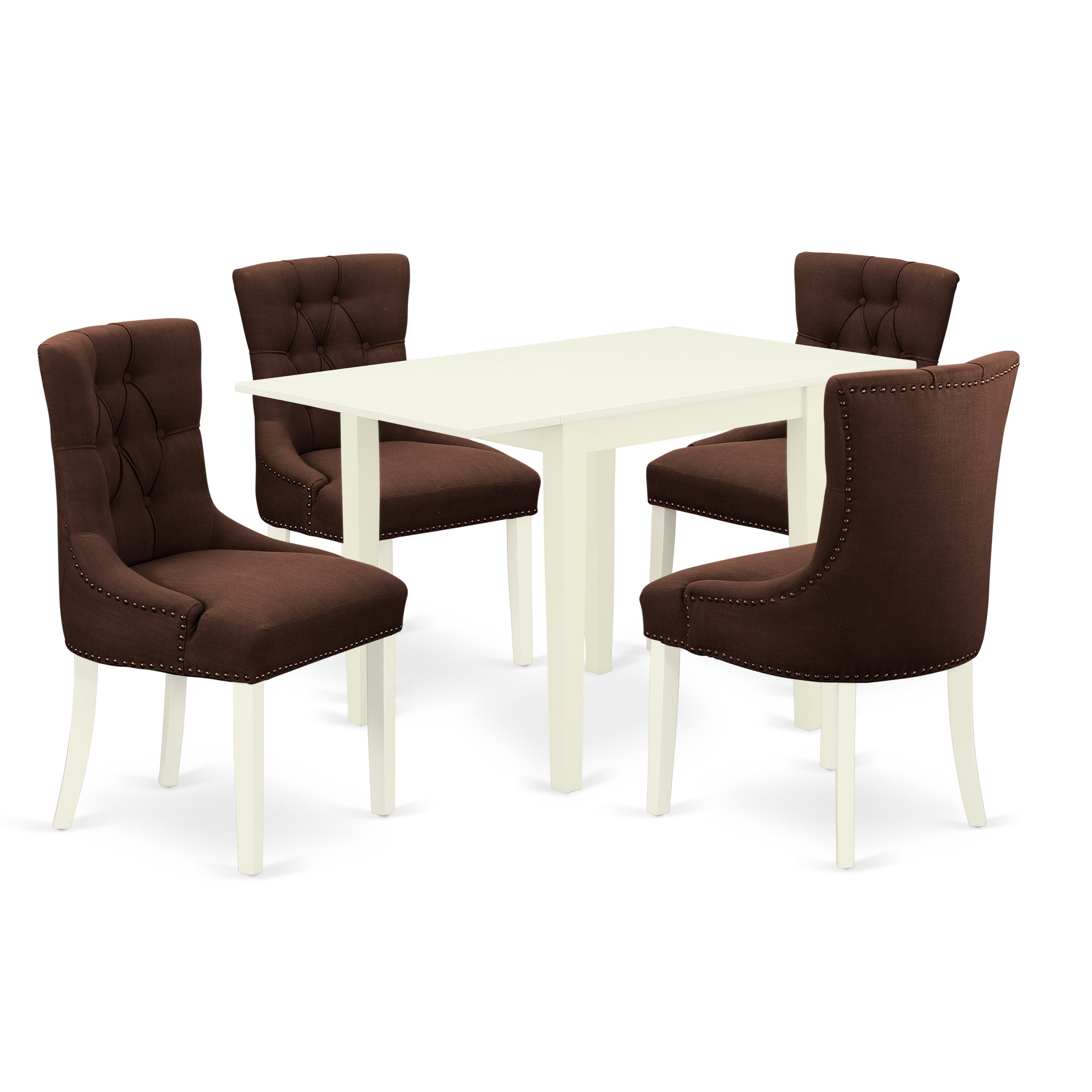 East West Furniture NDFR5-LWH-19 Dinette Set 5 Pcs - Four Parson Chairs and Breakfast Table - Linen White Finish Wood - Chocolate Color Linen Fabric