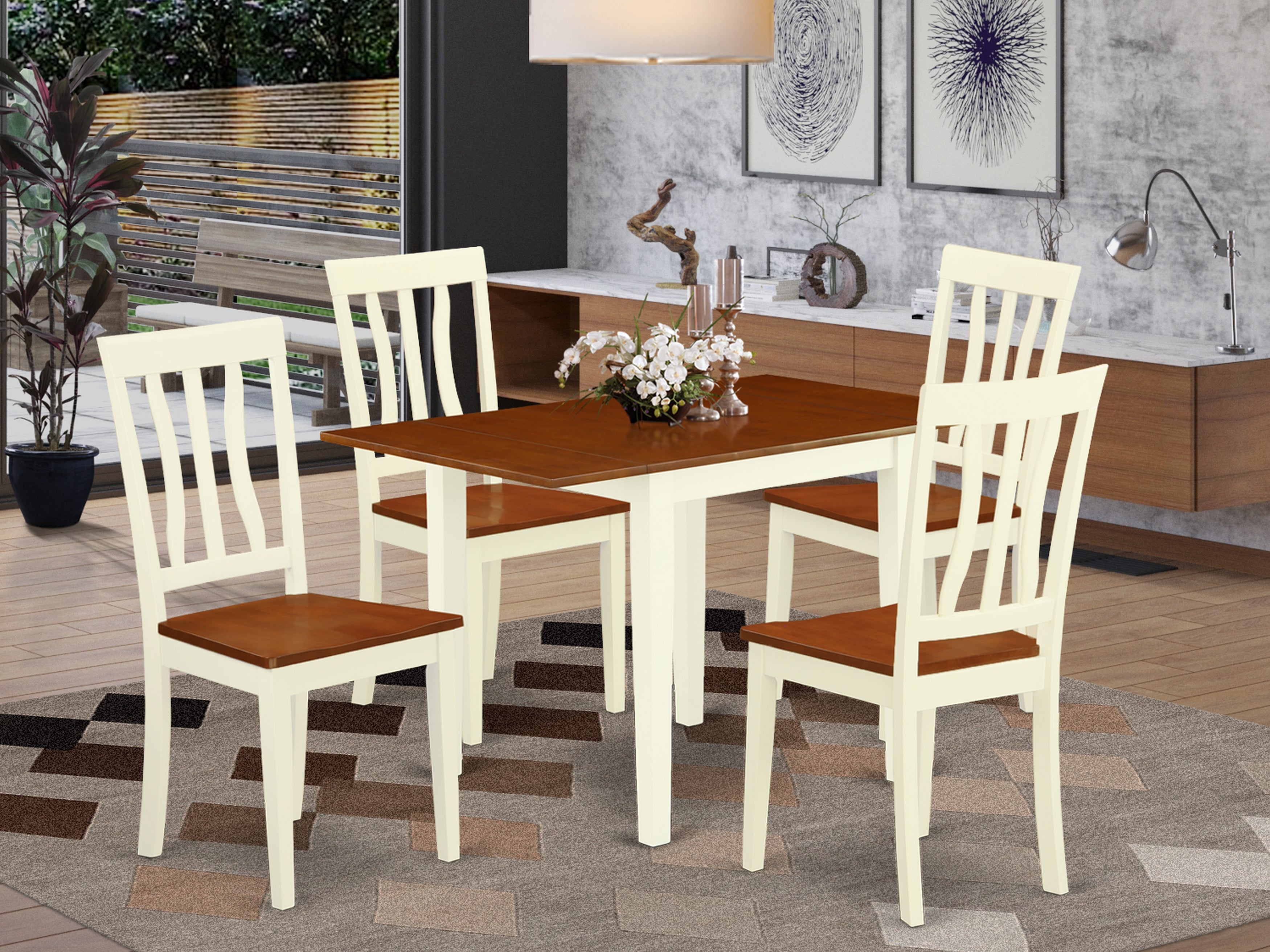 East West Furniture NDAN5-WHI-W Kitchen Table Set 5 Pc- 4 Excellent Wood Chairs and a Fantastic Dinner Table - Cherry Finish Solid wood Chair Seat and Table Top - Buttermilk Finish Solid wood Structure.