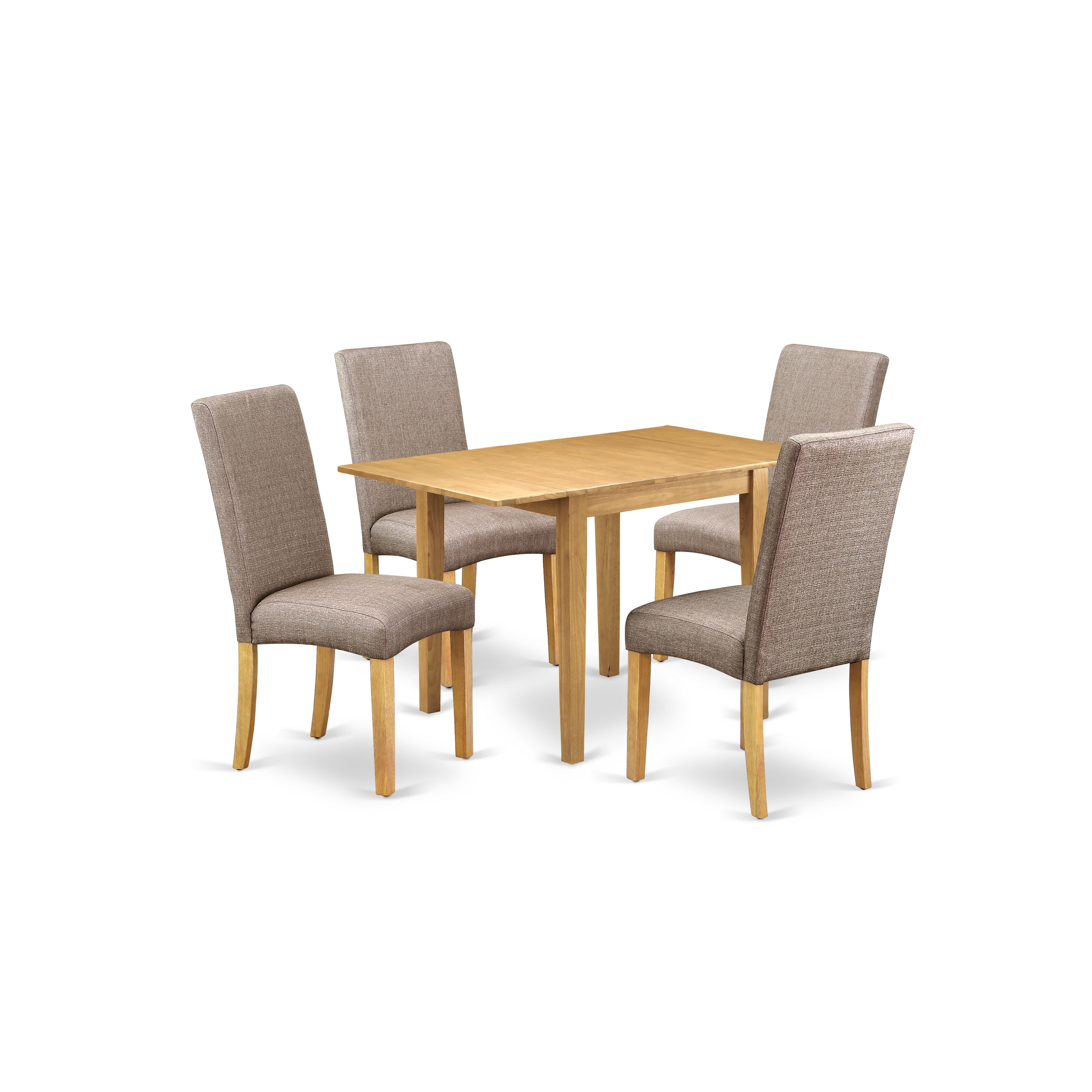 East West Furniture NDDR5-OAK-16 Wooden Dining Table Set 5 Pcs – Four Kitchen Chairs and a Dining Table - Oak Finish Wood - Dark Khaki Color Linen Fabric