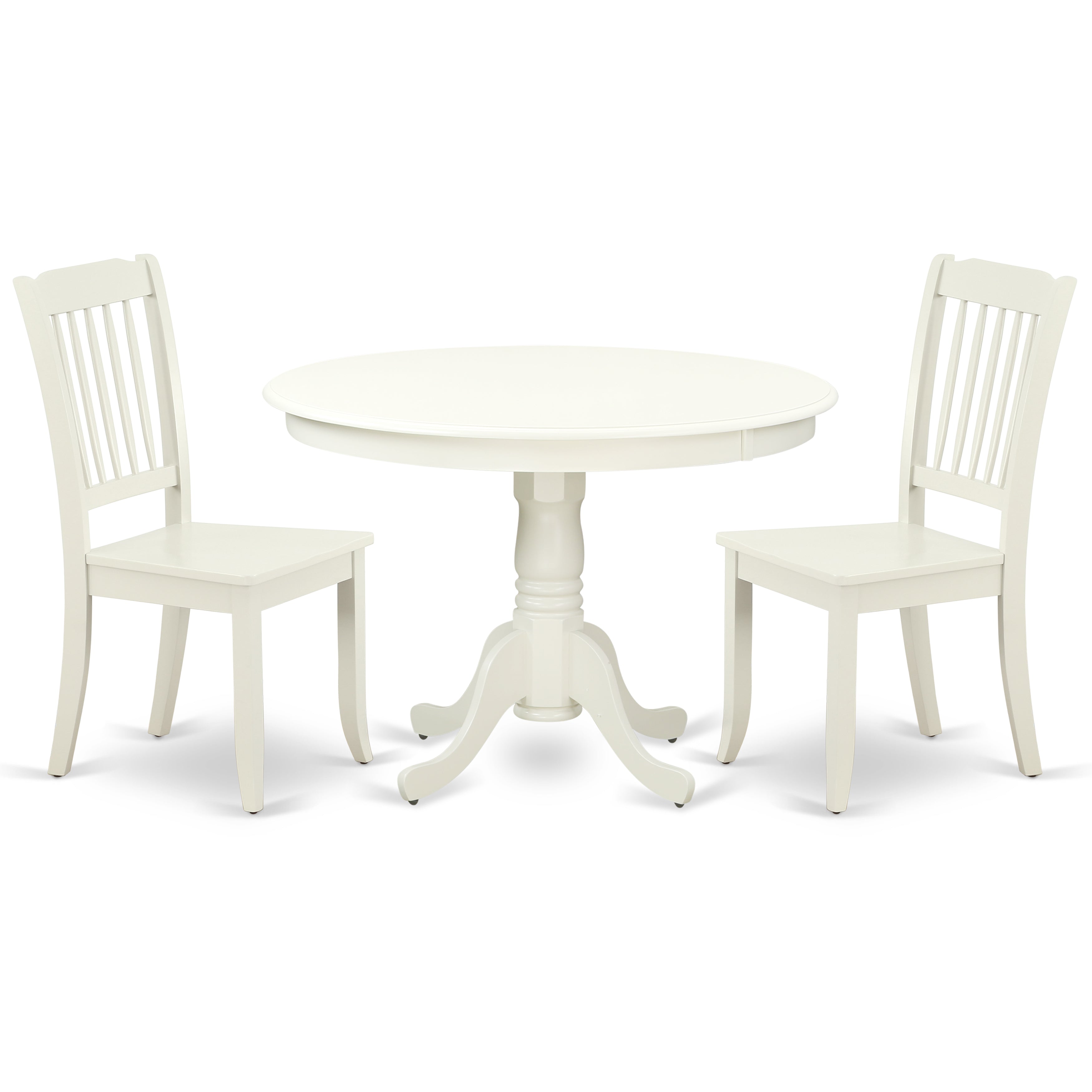 HLDA3-LWH-W 3PC Round 42 inch Table and 2 vertical slatted Chairs