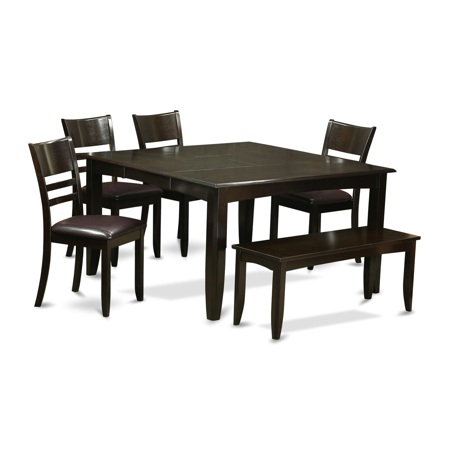 PFLY6-CAP-LC 6 Pc Dining set with bench-Dining Table with Leaf and 4 Dinette Chair Plus Bench.