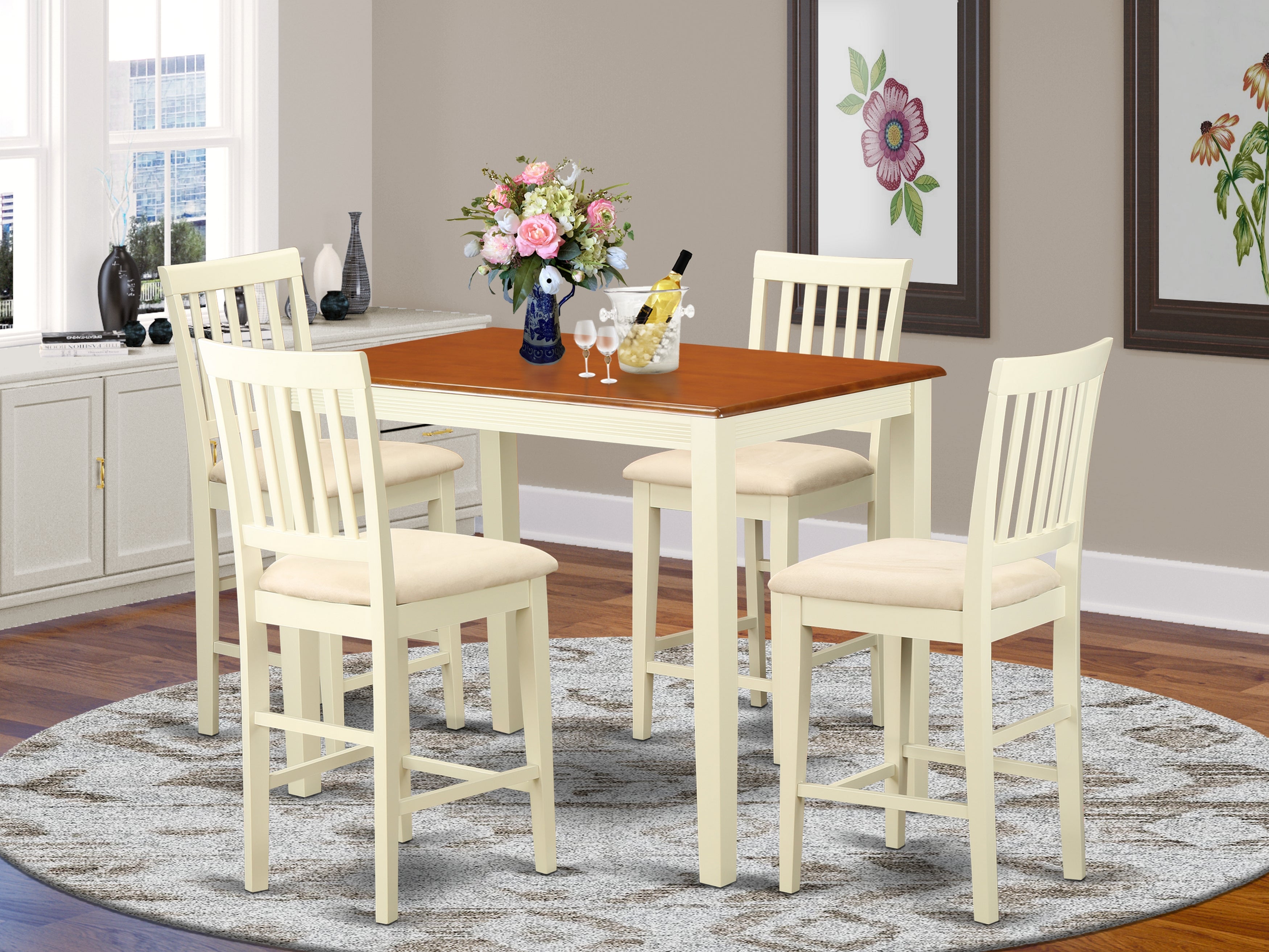 YAVN5-WHI-C 5 Pc counter height set - Dining Table and 4 counter height Dining chair.