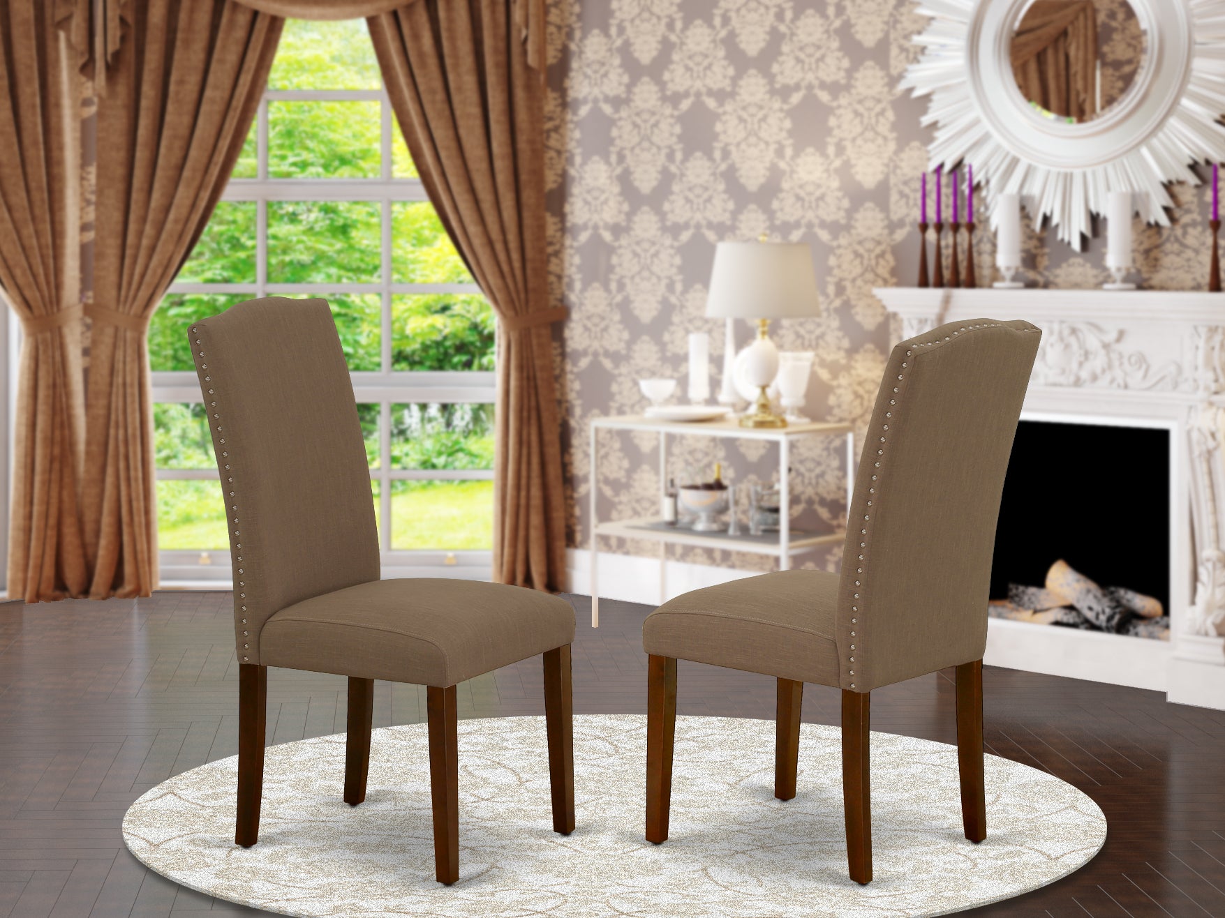 ENP3T18 Encinal Parson Chair With Mahogany Leg And Linen Fabric Dark Coffee