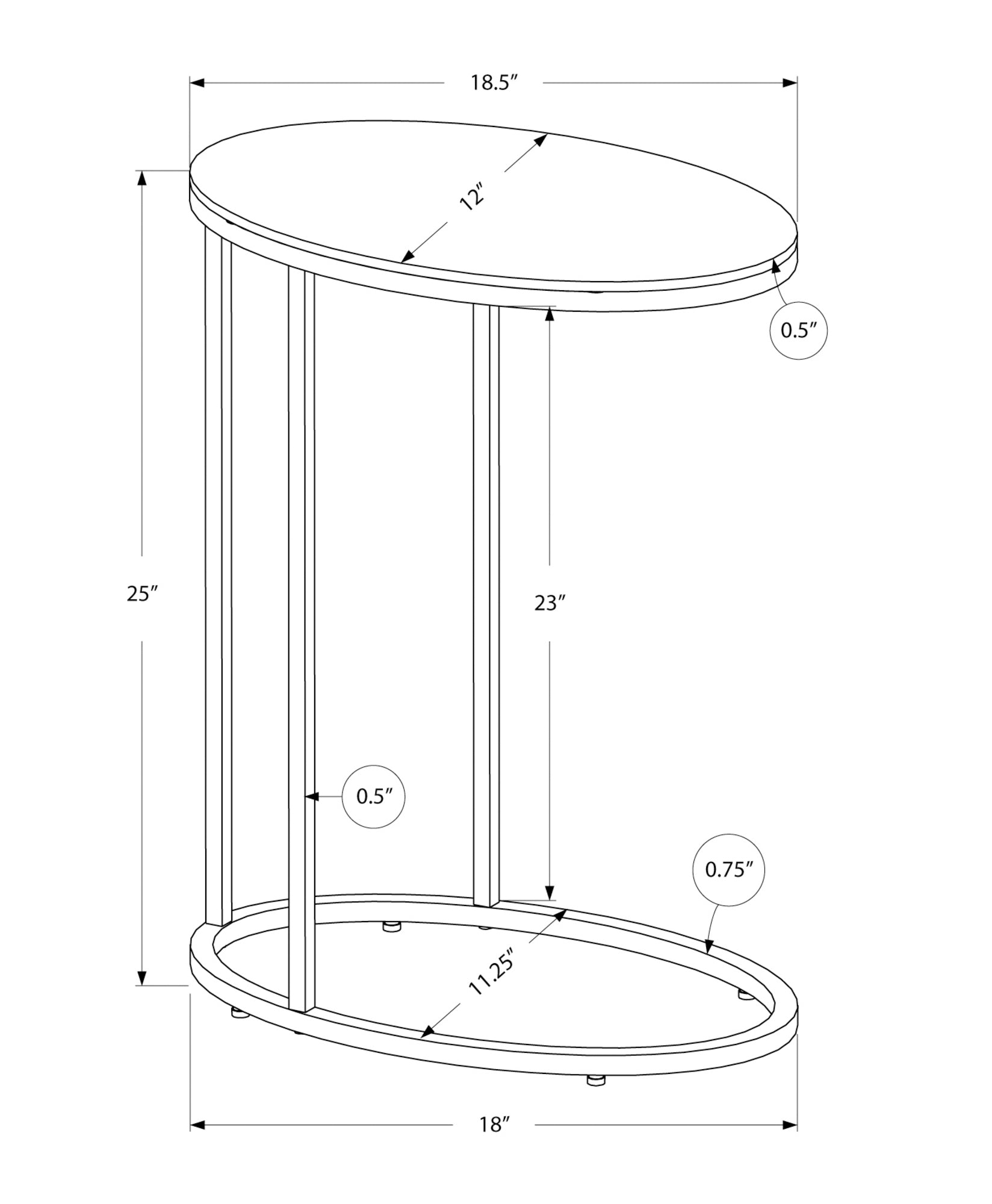Oval Dark Taupe with Chrome Metal Accent Table