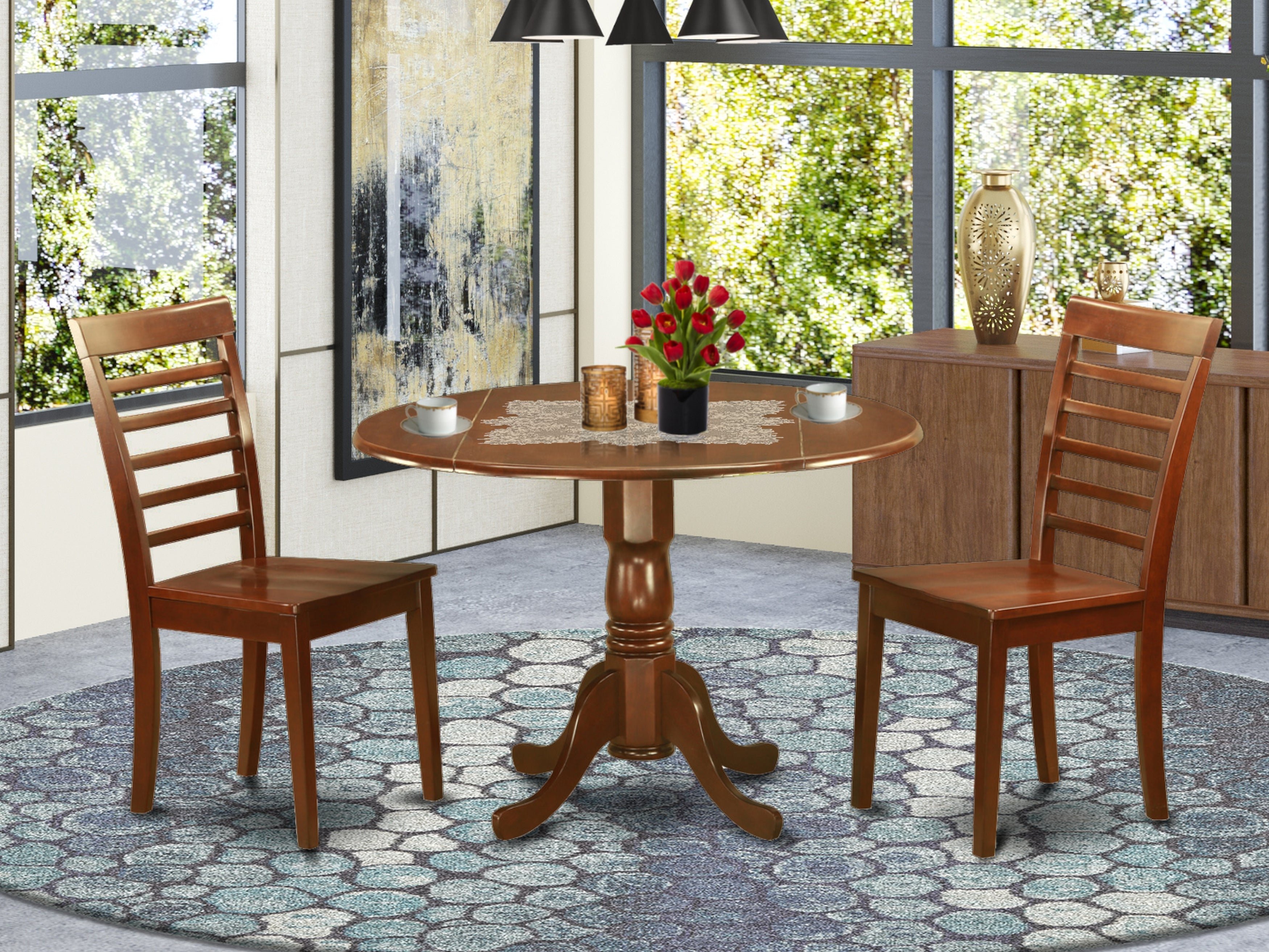 DLML3-MAH-W 3 PC small Kitchen Table and Chairs set-drop leaf Table and 2 Kitchen Chairs in