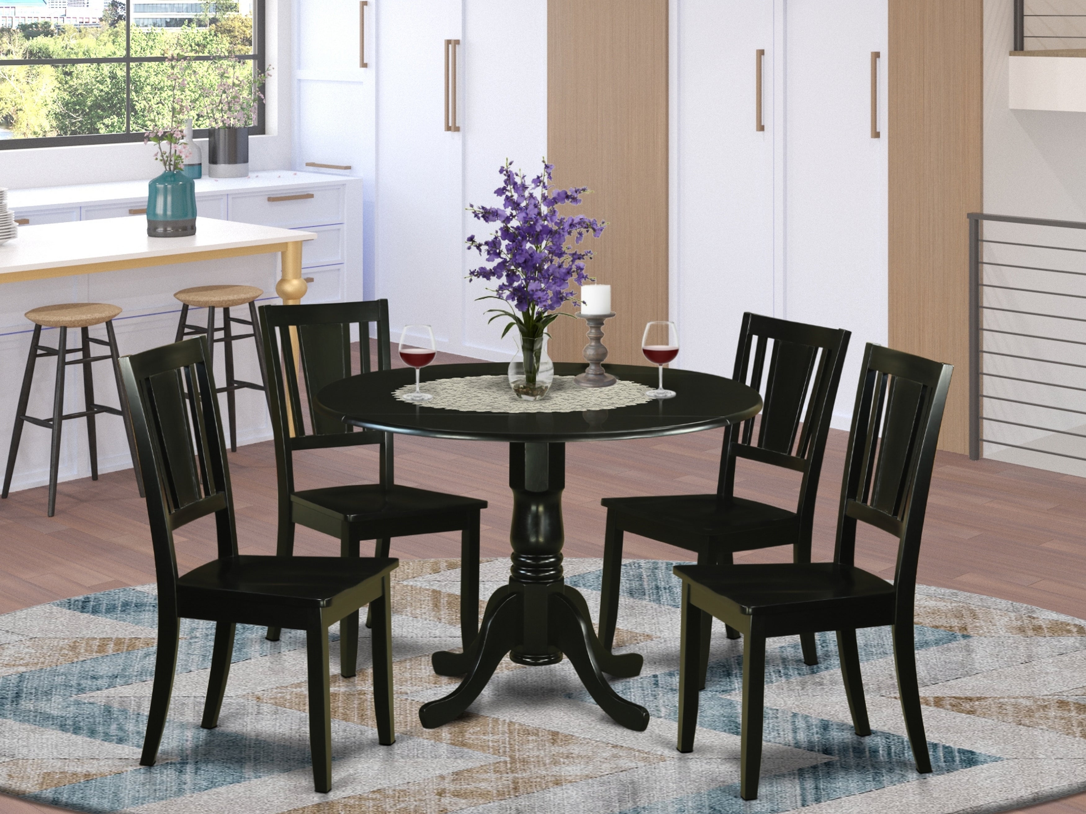 DLDU5-BLK-W 5 PC Dining room set for 4-Small Kitchen Table and 4 Kitchen Chairs