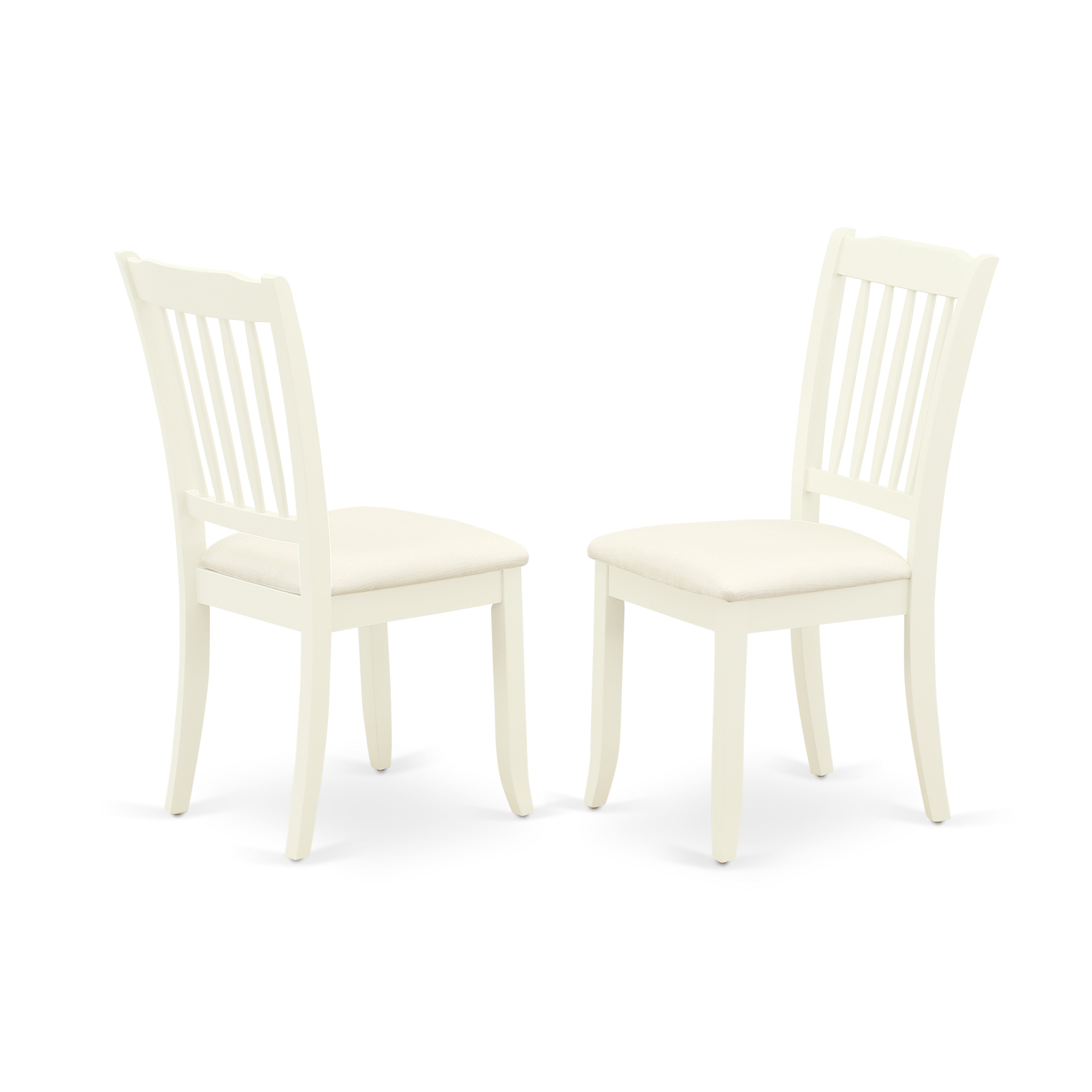 East West Furniture MZDA3-LWH-C 3Pc Dining Room Table Set Contains a Dining Table and 2 Dining Room Chairs with Microfiber Upholstery Seat, Drop Leaf Table with Slat Back Chairs, Linen White Finish