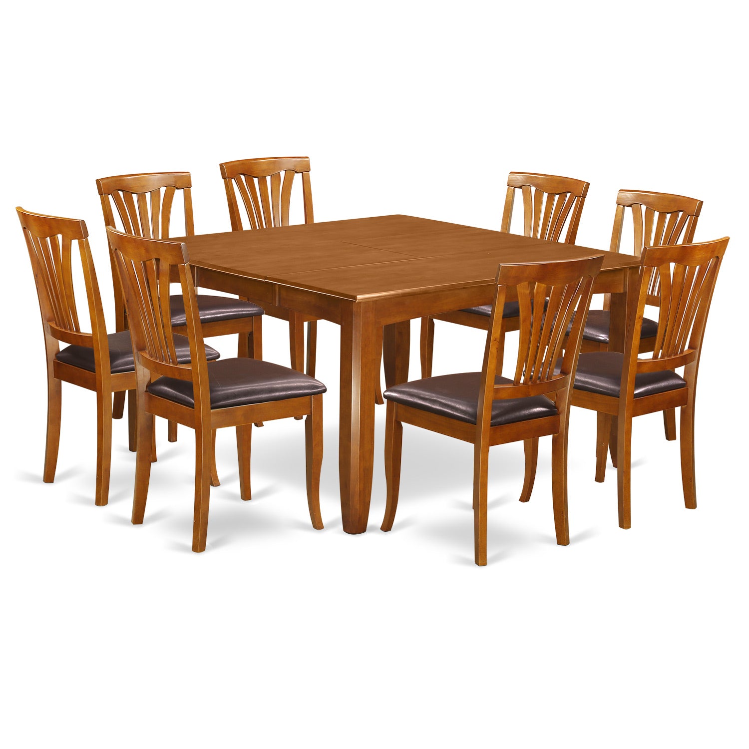 PFAV9-SBR-LC 9 Pc Dining room set-Table with Leaf and 8 Dining Chairs.