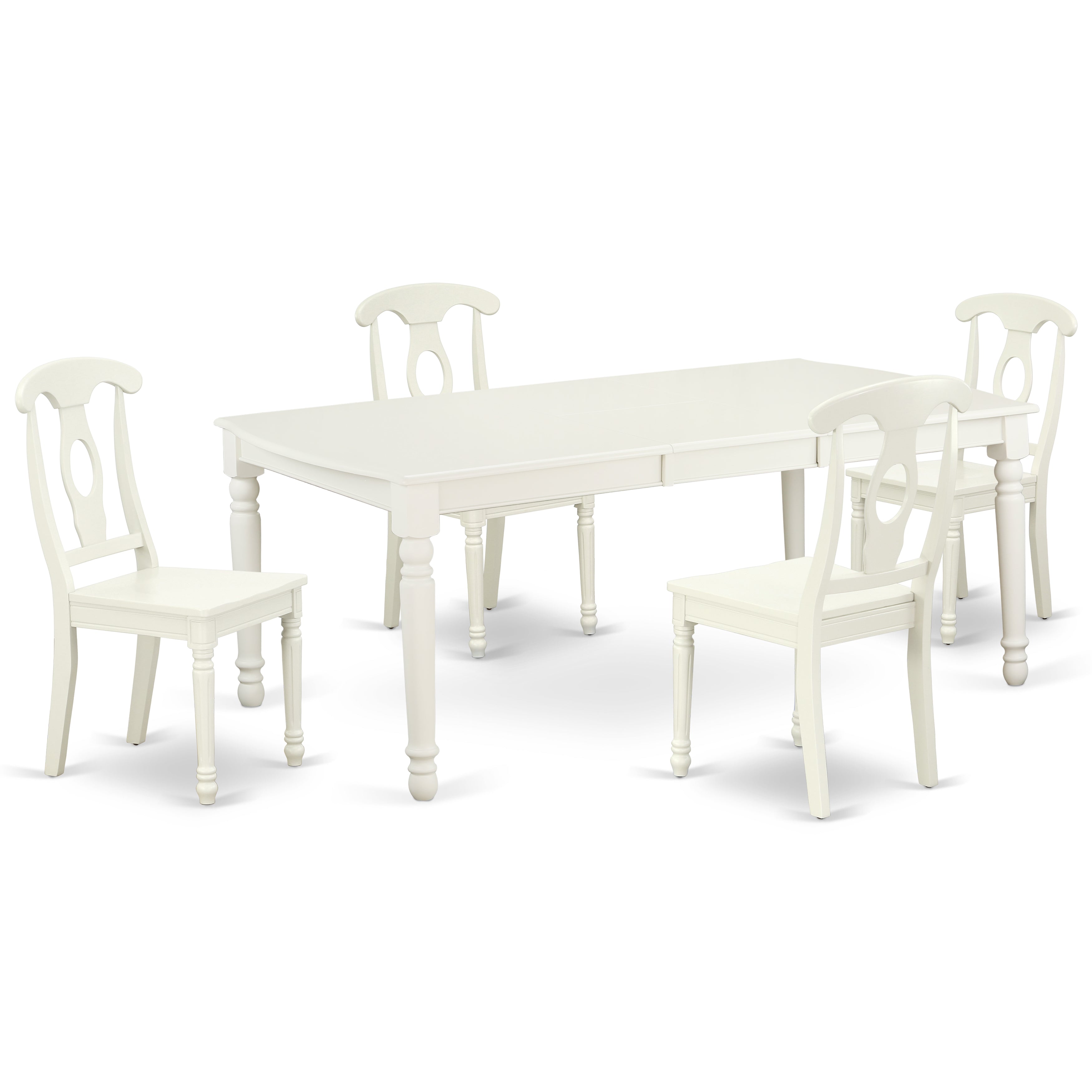 DOKE5-LWH-W 5PC Rectangular 60/78 inch Table with 18 In Leaf and 4 Panel Back Chairs