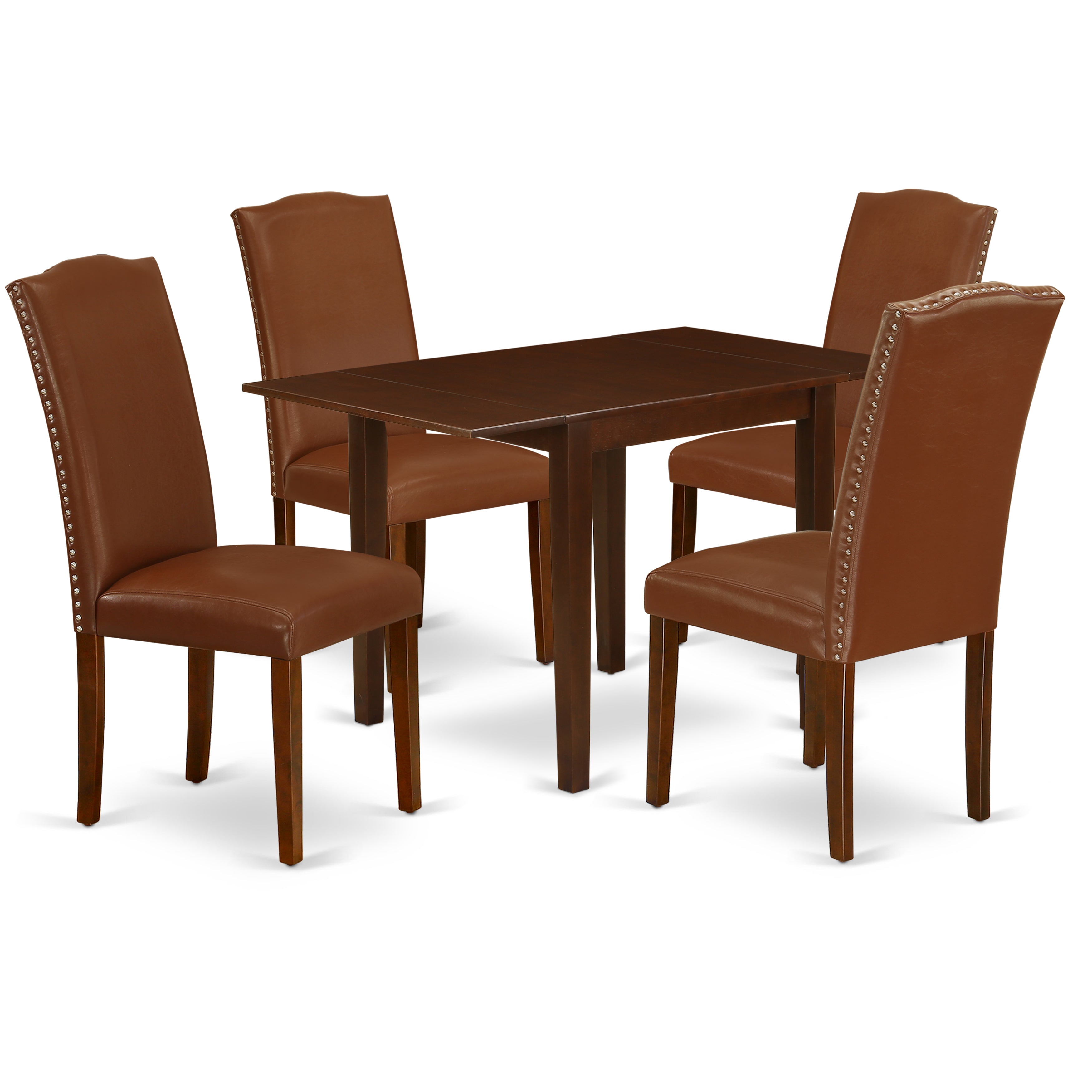 East West Furniture NDEN5-MAH-66 Dining Set 5 Pcs - Four Dining Chairs and a Dining Table - Mahogany Finish Hardwood - Brown Color Pu Leather