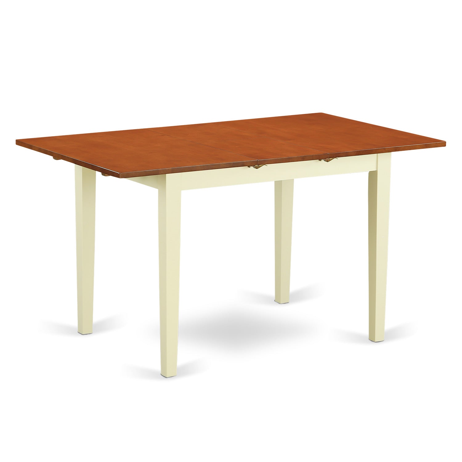 NFT-WHI-T Norfolk rectangular table with 12" Butterfly Leaf -Buttermilk and Cherry Finish.