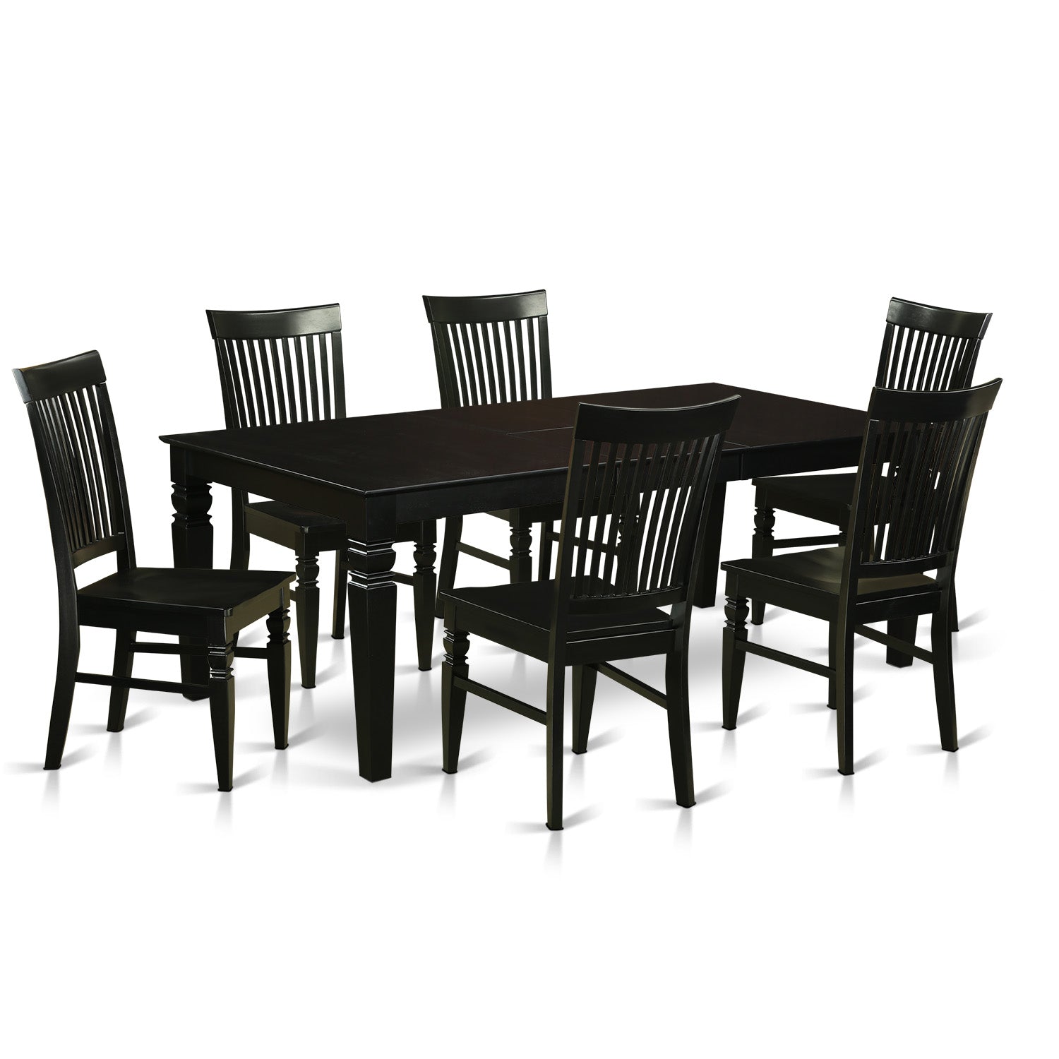 LGWE7-BLK-W 7 Pc Kitchen table set with a Dining Table and 6 Wood Kitchen Chairs in Black