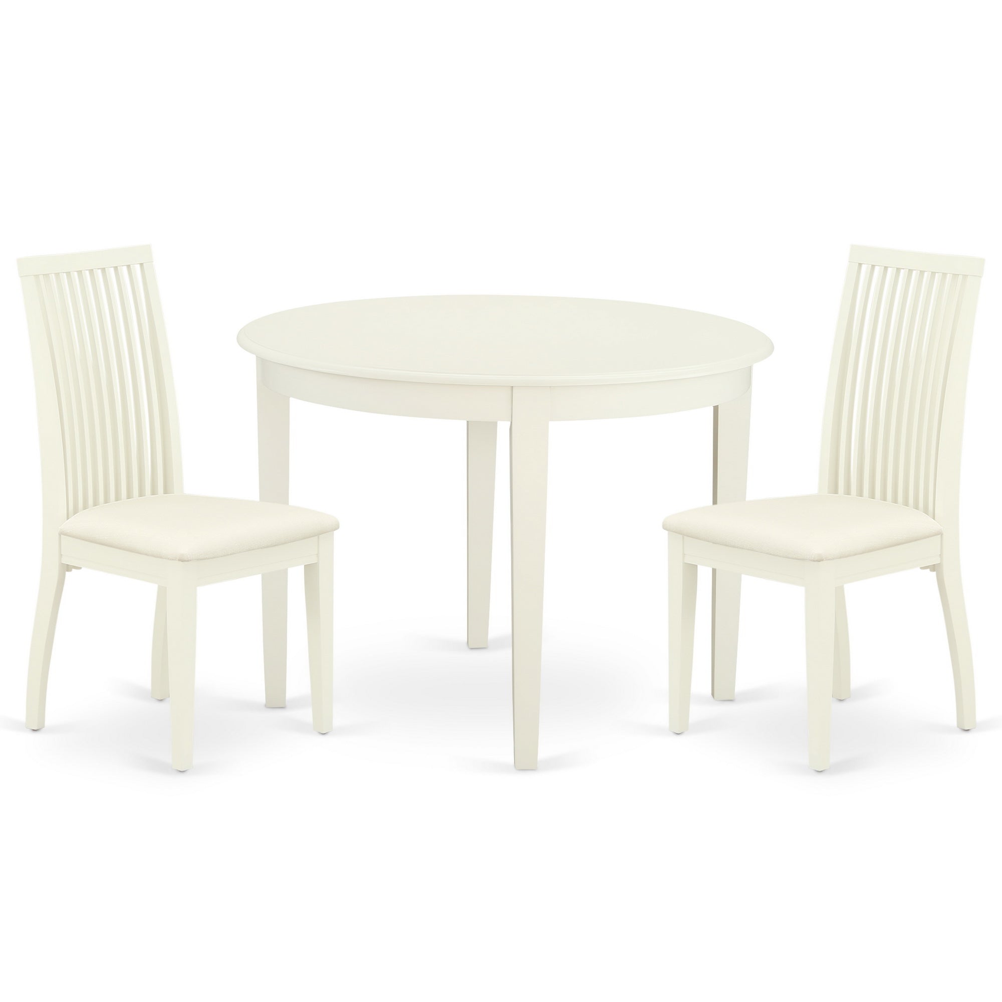 BOIP3-WHI-C 3Pc Dinette Set Includes a Rounded Kitchen Table and Two Microfiber Seat Dining Chairs, White Finish