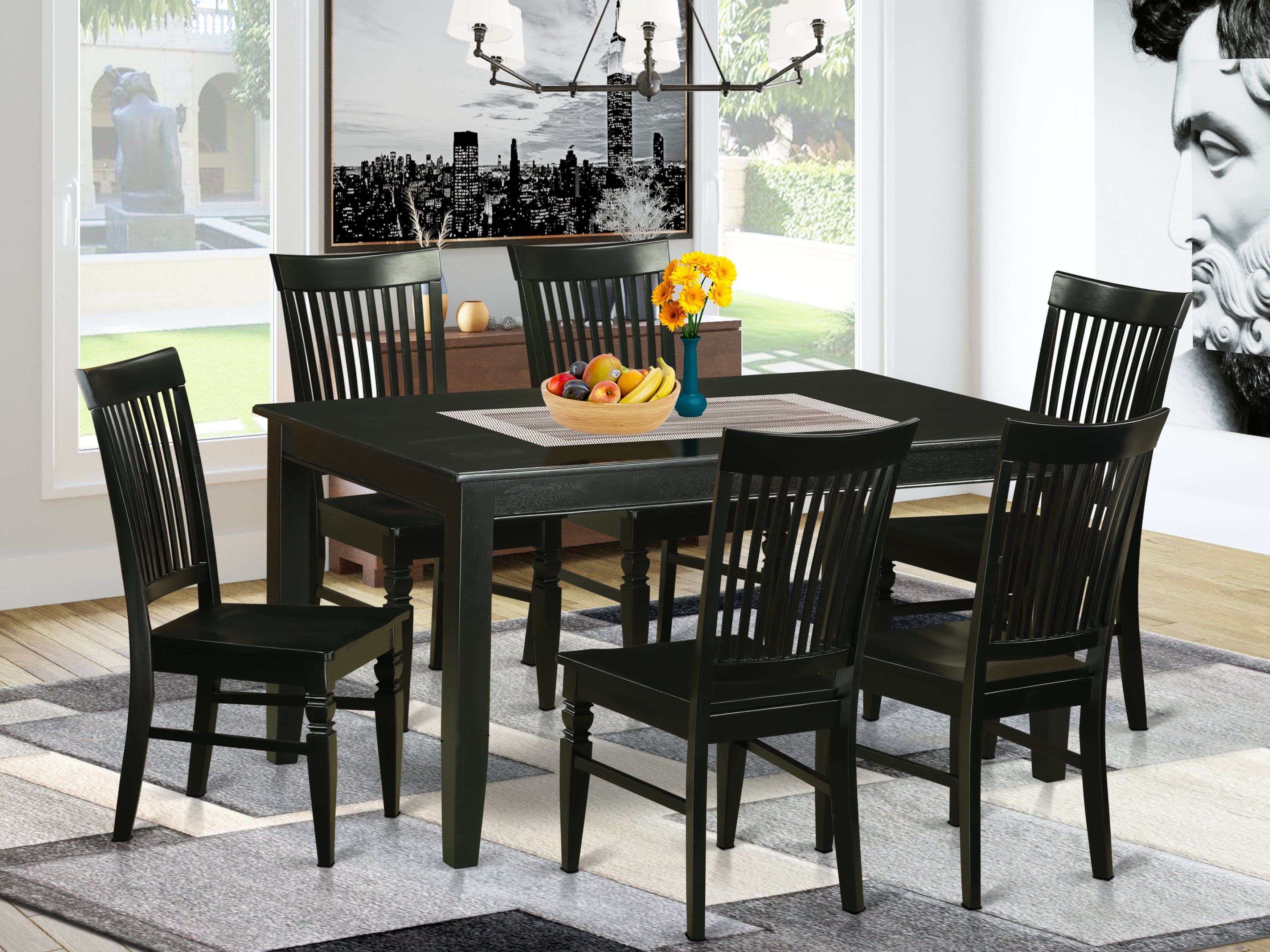 DUWE7-BLK-W 7 Pcs Dining room sets -Small Kitchen Table and 6 Dining Chairs