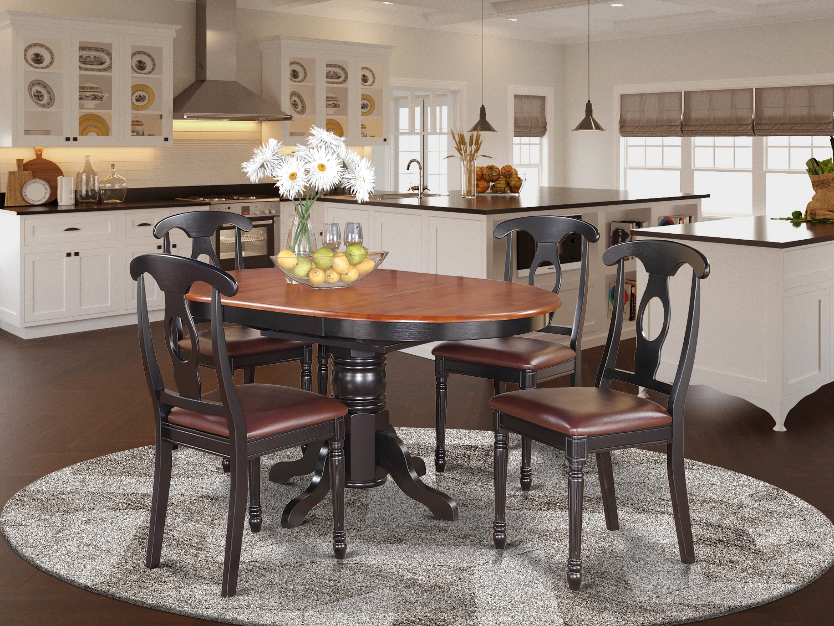 KENL5-BLK-LC 5 Pc Dining room set for 4-Oval Dining Table and 4 Dining Chairs.