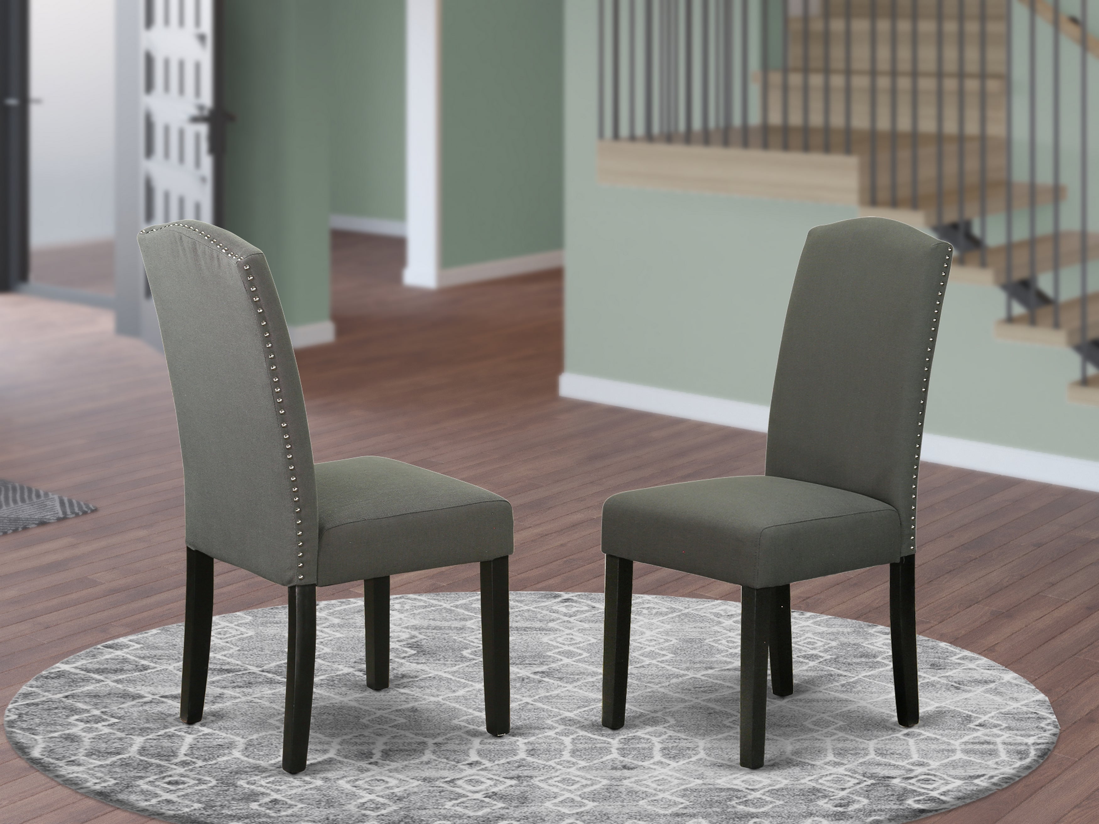 ENP1B20 Encinal parson Chair with Black Finish Leg and Linen fabric-Dark Gotham Grey Color