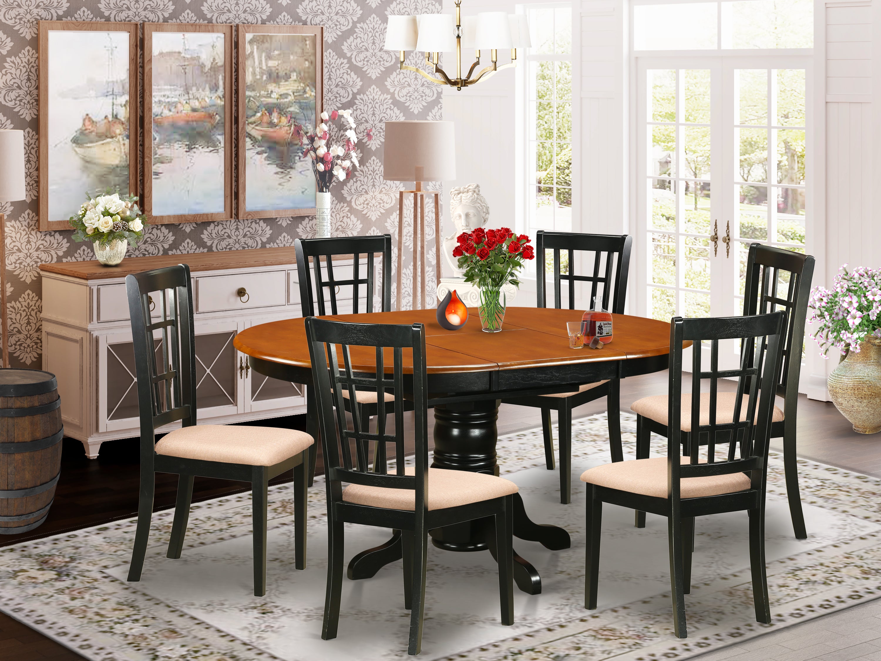 KENI7-BCH-C 7 PC Kitchen Table set-Dining Table and 6 Wooden Kitchen Chairs