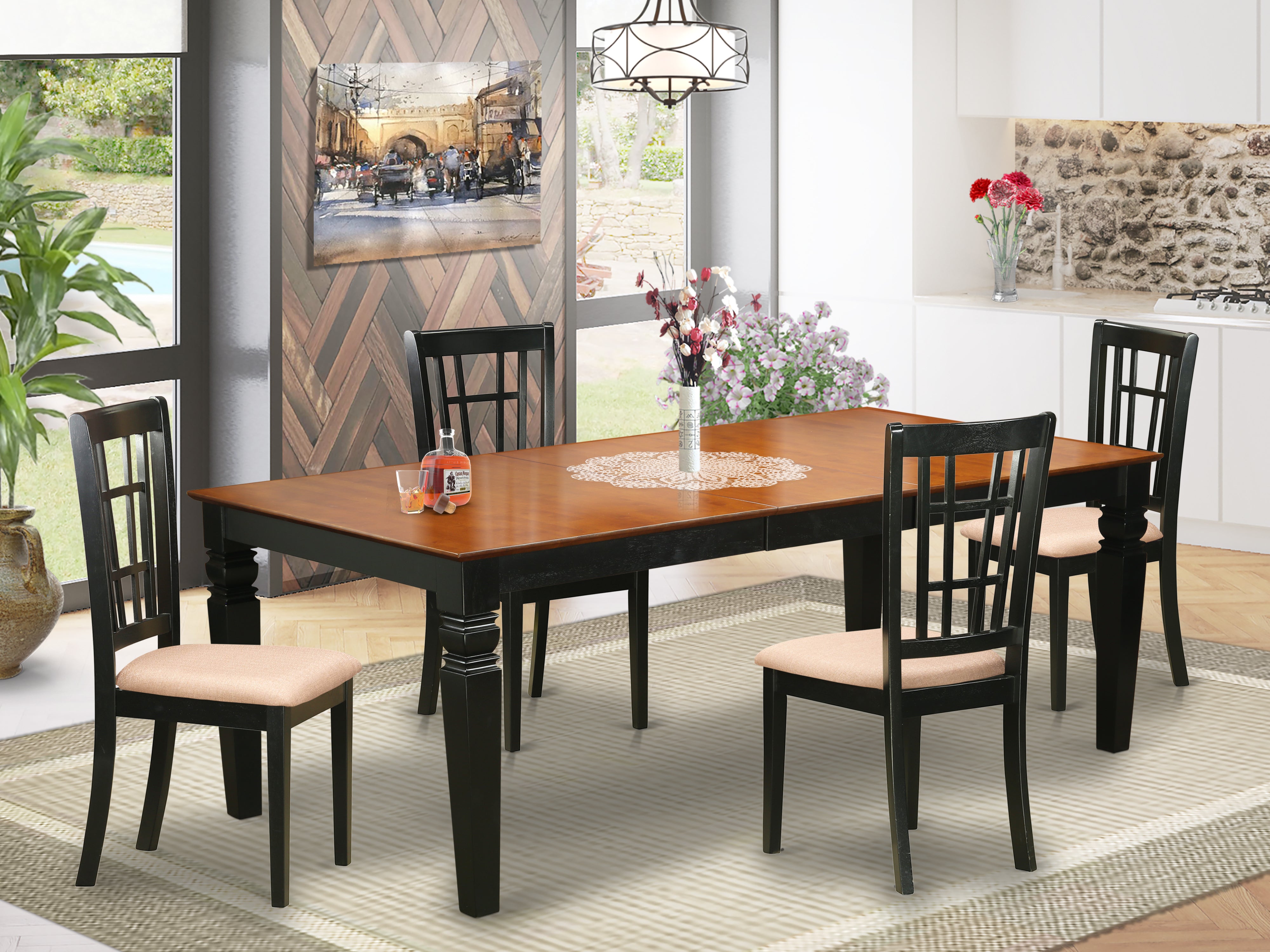 LGNI5-BCH-C 5 Pc Kitchen Tables and chair set with a Dining Table and 4 Kitchen Chairs in Black and Cherry