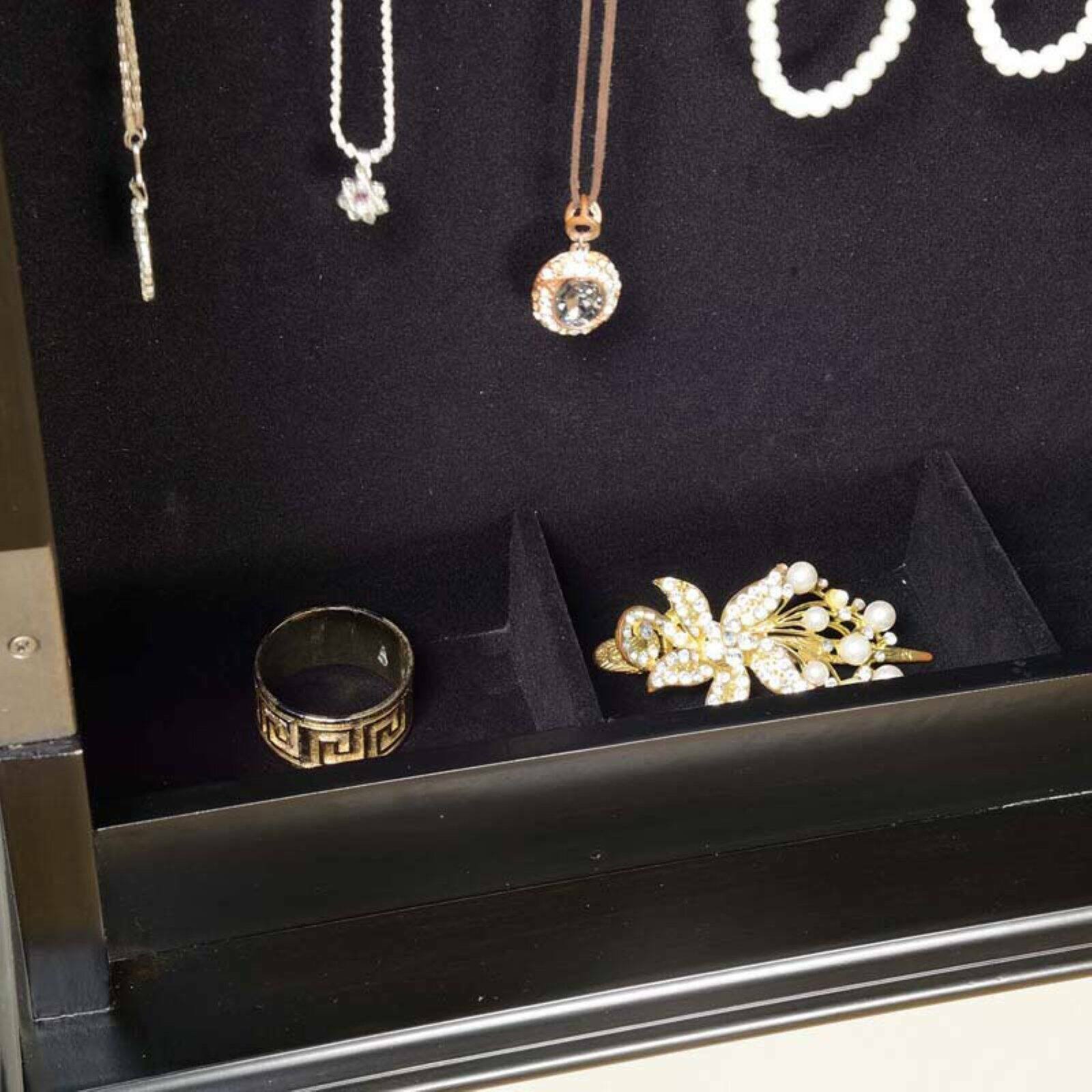 Morris Lockable Wall-Mount Jewelry Armoire w/ Mirror Multiple Compartment Black