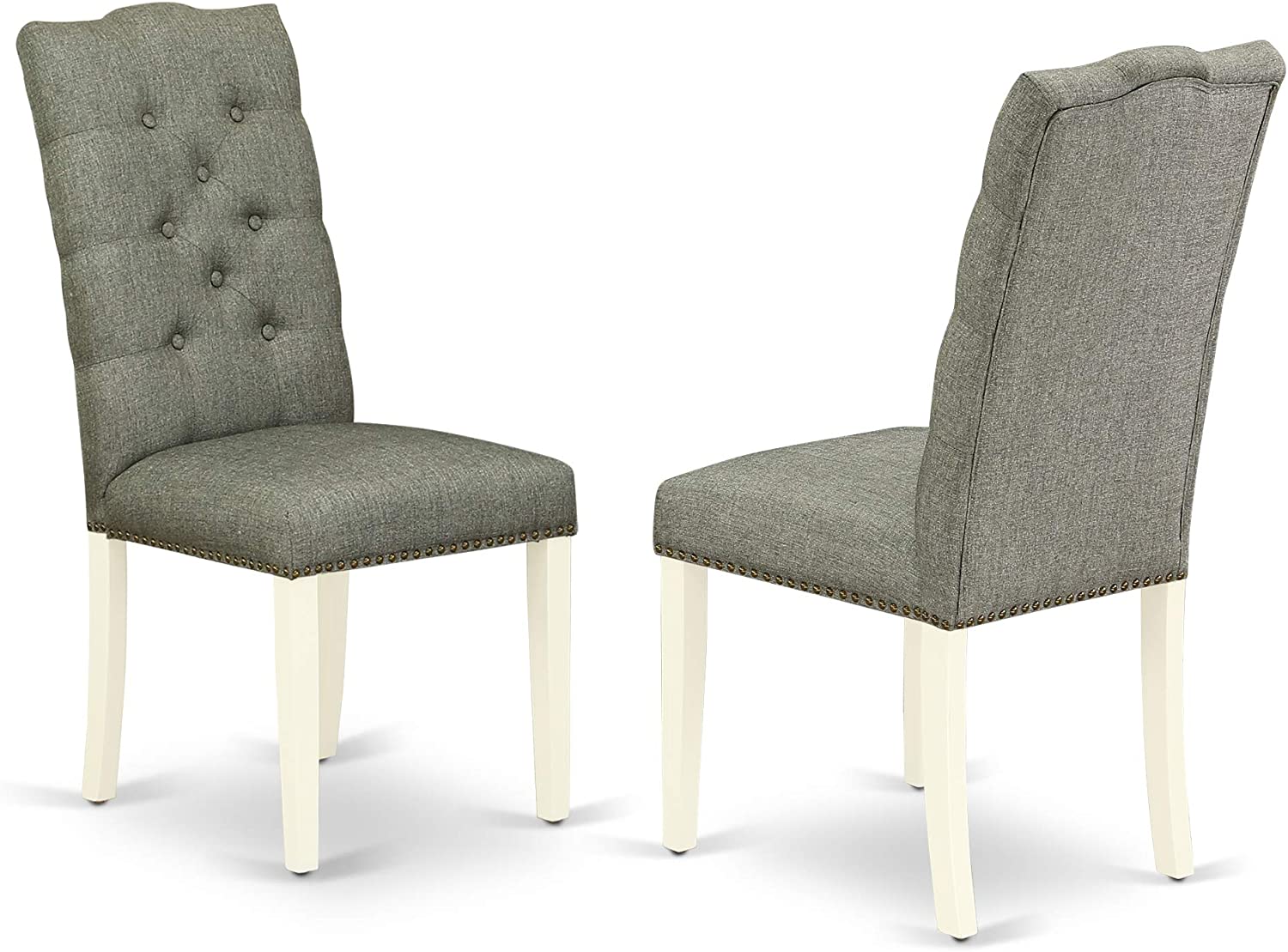 5 Pc Round Linen 42" White Drop Leaf Dining Table and 4 Parson Chairs in grey