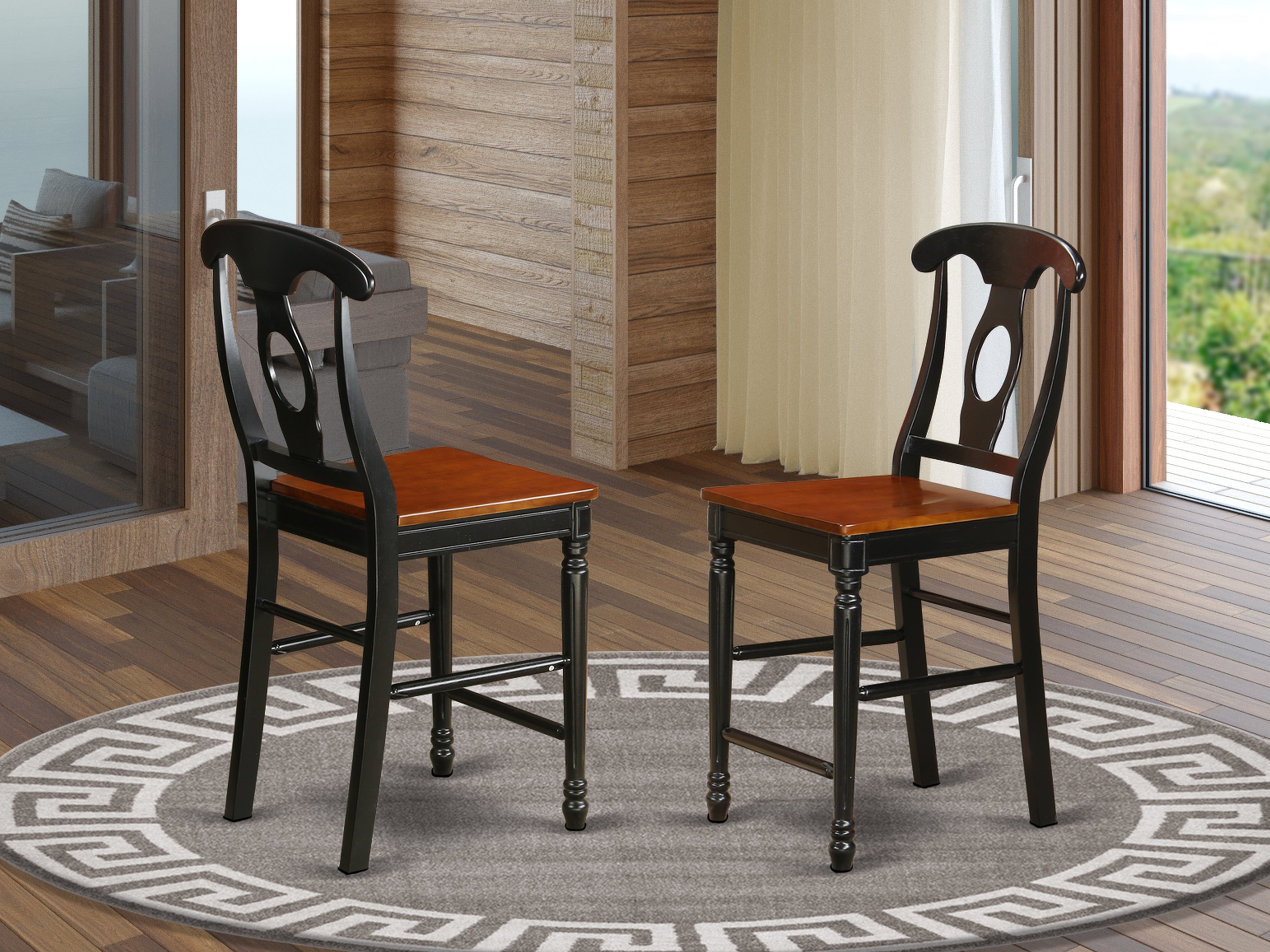KES-BLK-W Kenley Counter Height Stools With Wood Seat In Black and Cherry Finish