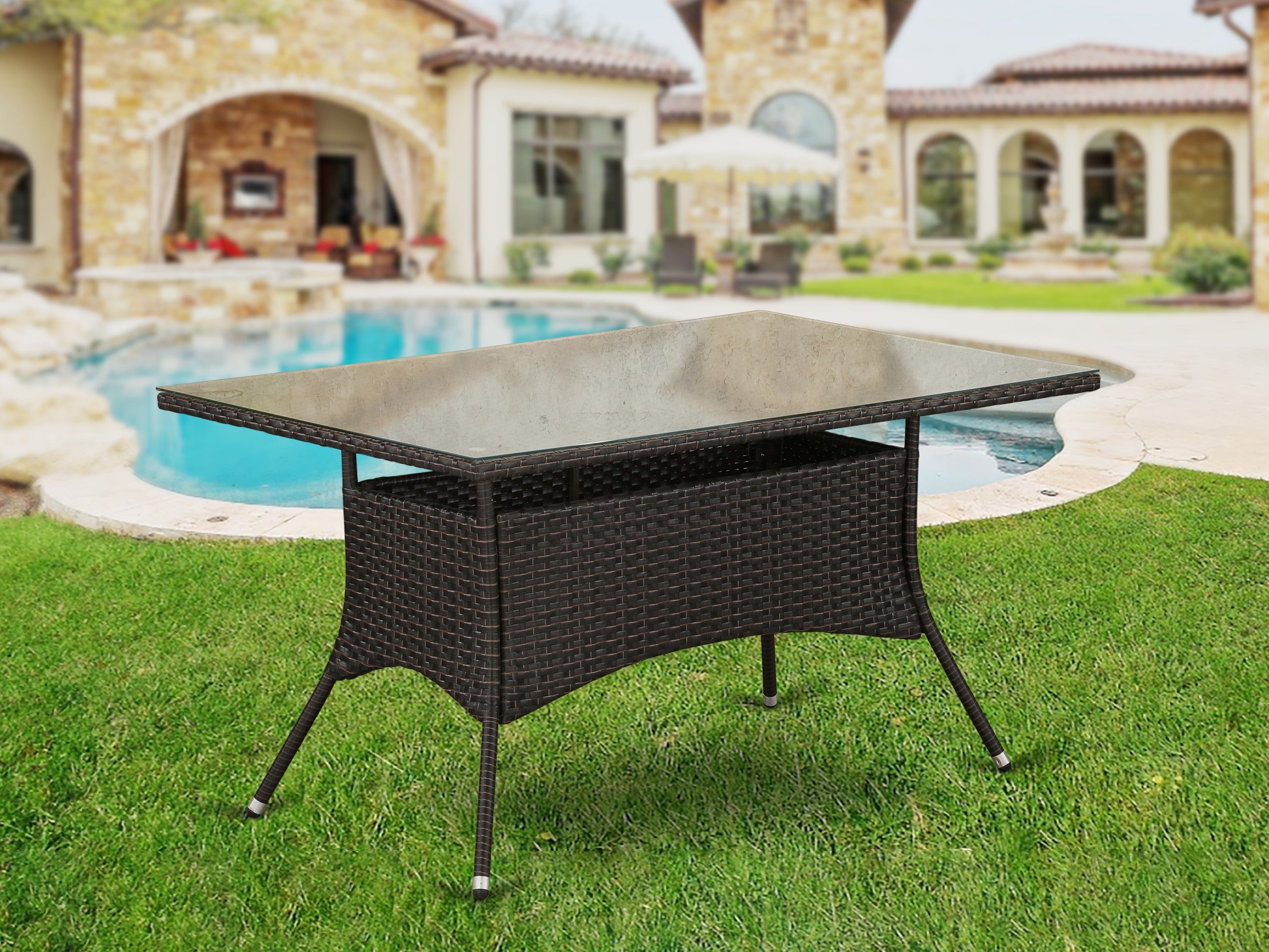 HVLTG63S Outdoor-Furniture Wicker Patio Table in Dark Brown Finish