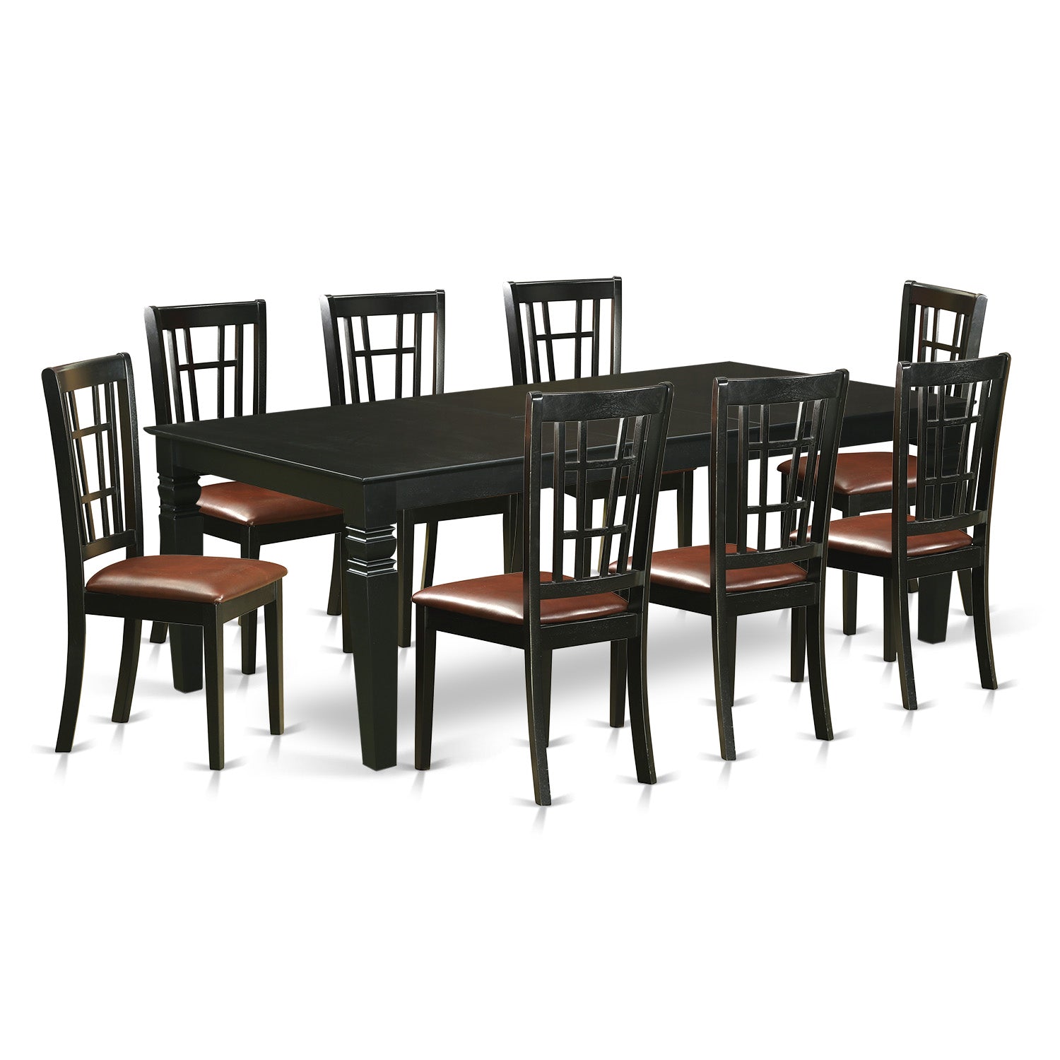 LGNI9-BLK-LC 9 PcKitchen table set with a Dining Table and 8 Leather Kitchen Chairs in Black